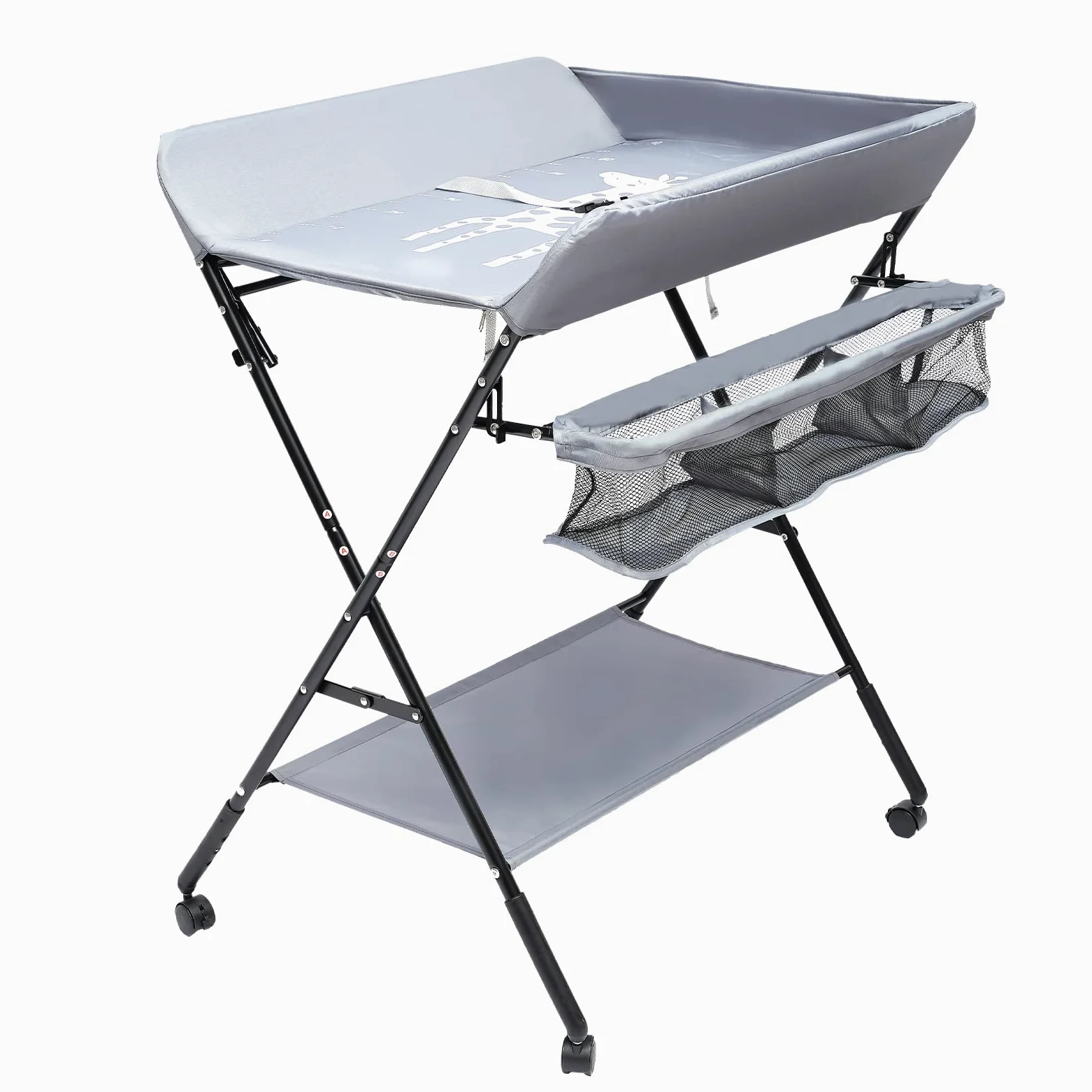 Fasciatoio pieghevole, fasciatoio portatile con fasciatoio, cintura di sicurezza e scomparti, salvaspazio e stabile, adatto per bambini sotto i 25 kg o 0-1 anni (grigio)