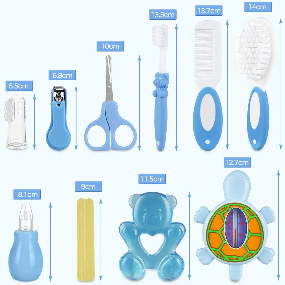 Lictin Set per la Cura del Bambino - Beauty BabyCare - Calibro, pettine, spazzolino da denti, dispositivo di aspirazione nasale e altri accessori (azzurro)