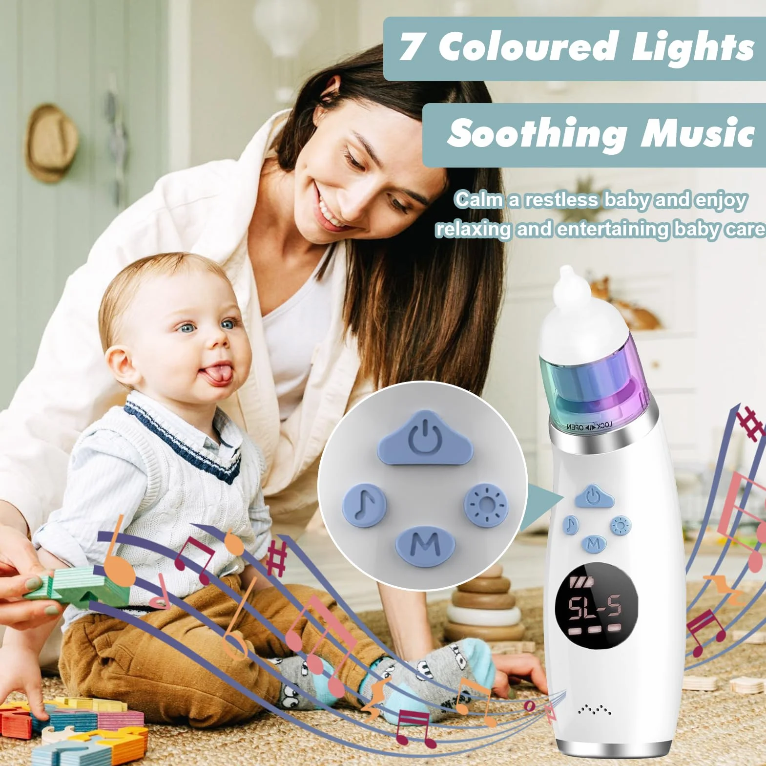 Aspiratore Nasale Neonato Elettrico, Aspira Muco Bambini Portatile con Display LCD e Custodia, 3 Beccucci in Silicone, Silenzioso, Pulizia Naso USB