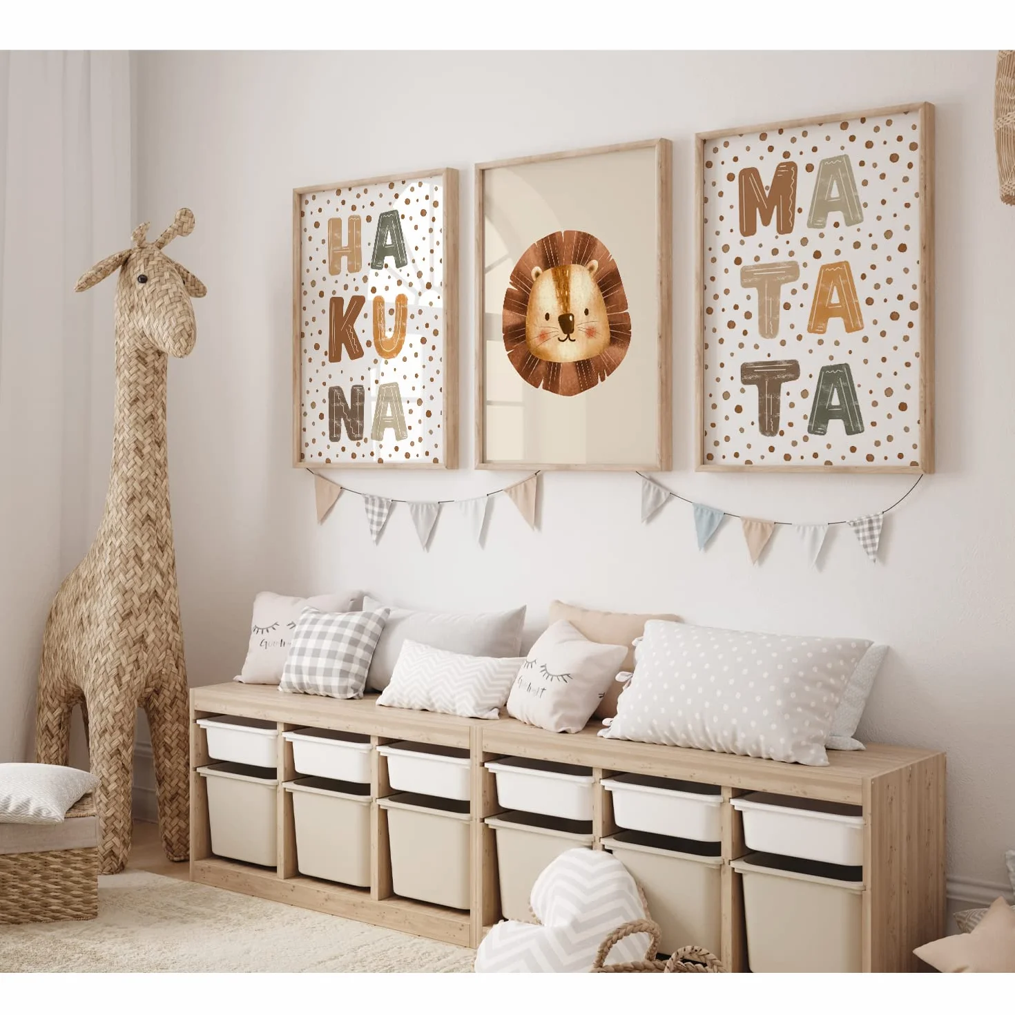 MeinBaby123® Poster per cameretta dei bambini, set da 3 pezzi, formato DIN A2, poster da parete per cameretta dei bambini, regalo per la nascita, poster da parete Premium (Hakuna Matata A2)