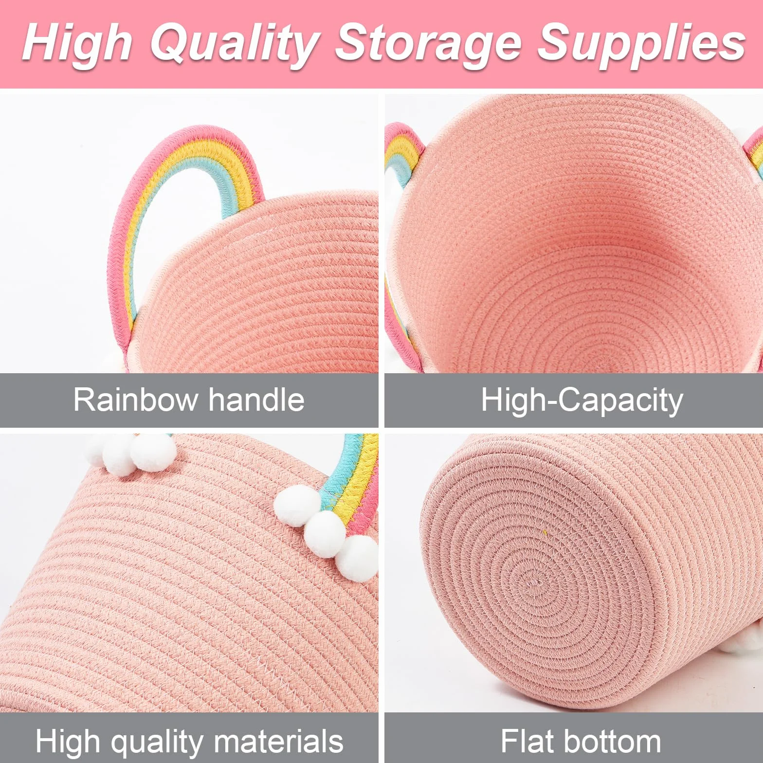 Cesto portaoggetti per bambini, per giocattoli, per vestiti, 3 pezzi, design floreale, tessuto morbido con manico, perfetto per organizzare l'asilo (cesto arcobaleno)