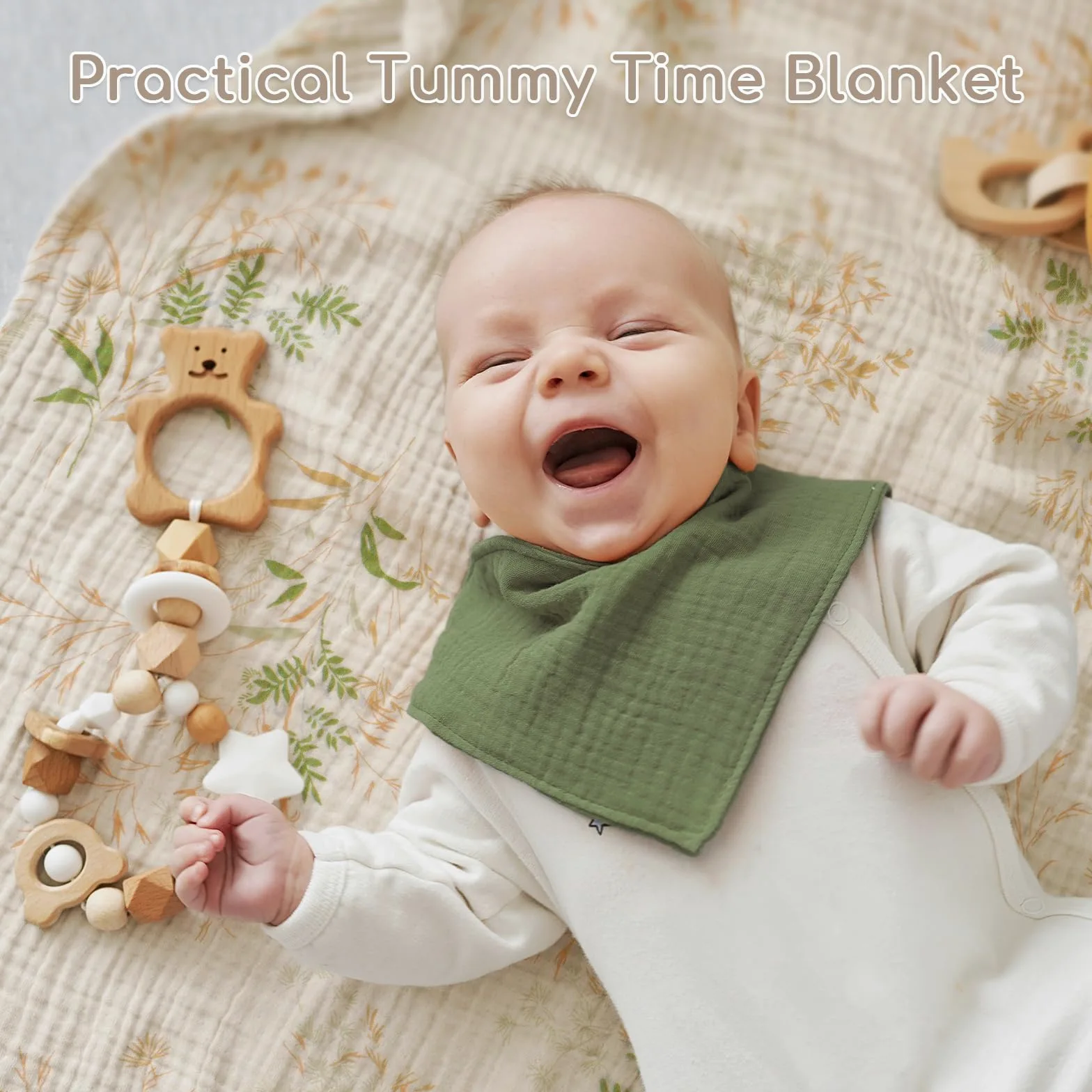 Baby Mussola - Panno quadrato per neonato, confezione da 5 pezzi, 60 x 60 cm, in cotone, assorbente, traspirante e ideale da pulire, per genitori, verde