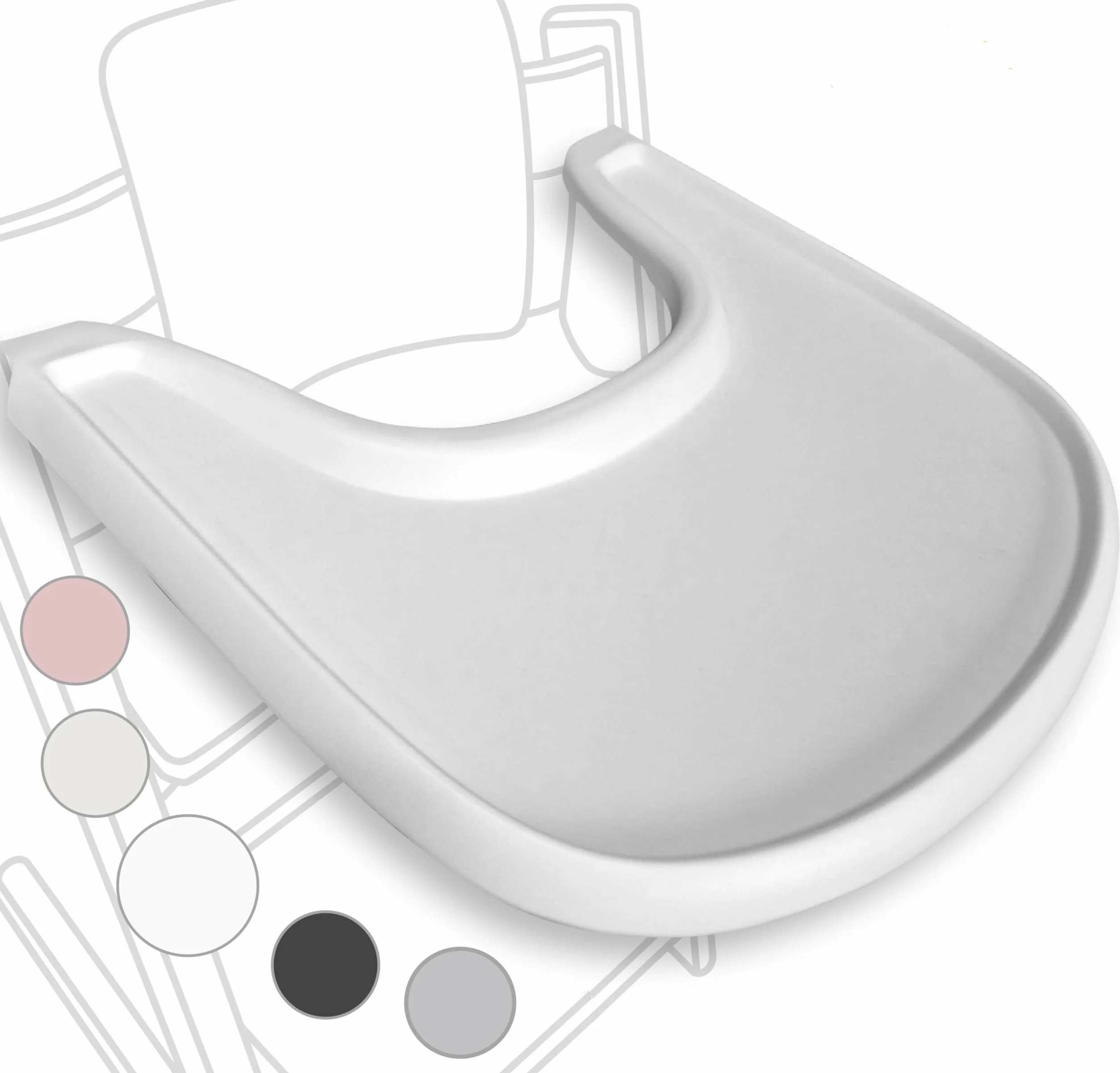 Vassoio per seggiolone compatibile con la sedia Stokke Tripp Trapp – non compatibile con piatti a ventosa – design ergonomico curvo, bianco opaco, senza BPA, facile da montare