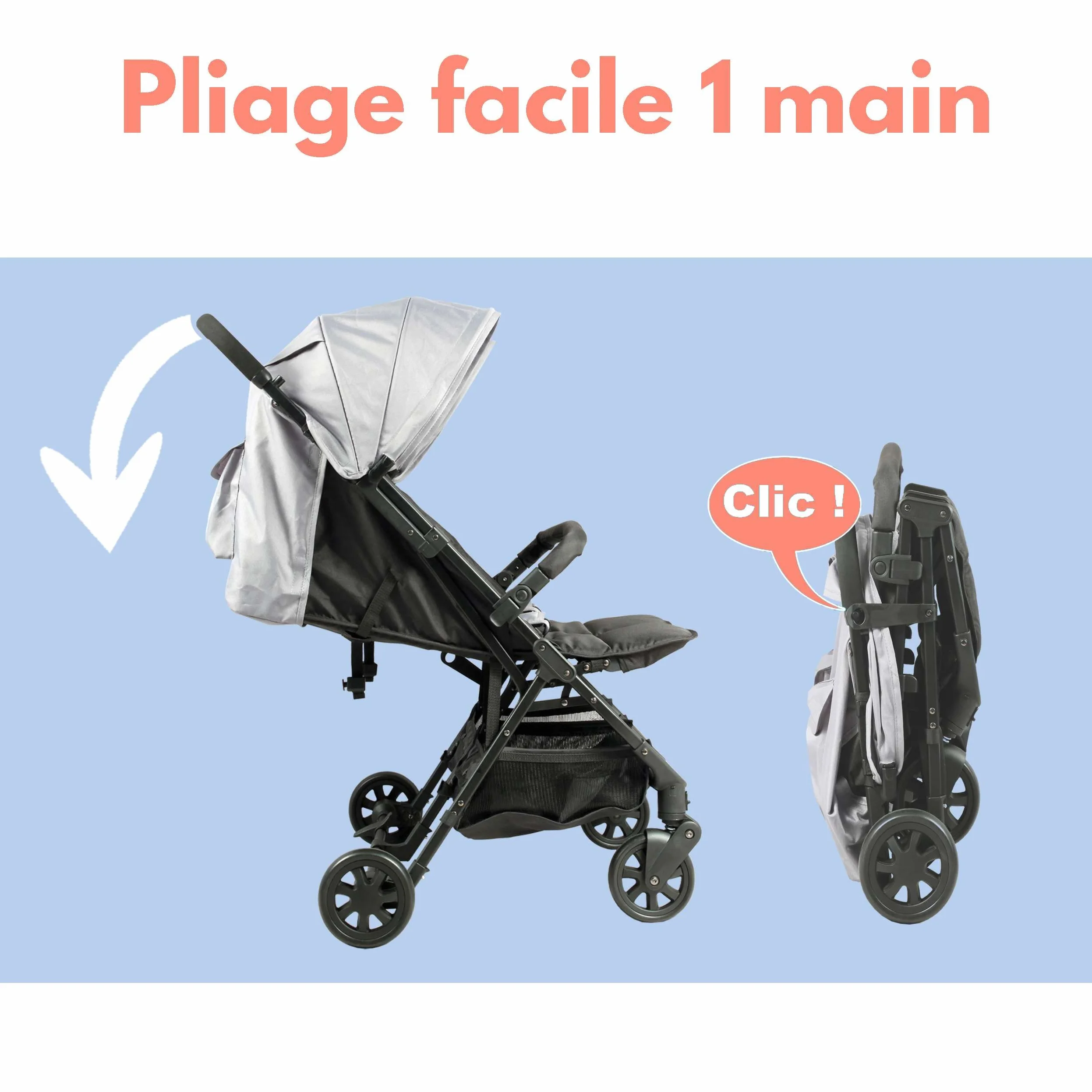 Bambisol Passeggino a doppia costa | Ideale per gemelli fin dalla nascita con pieghevole ultra-compatto | Colore nero e grigio