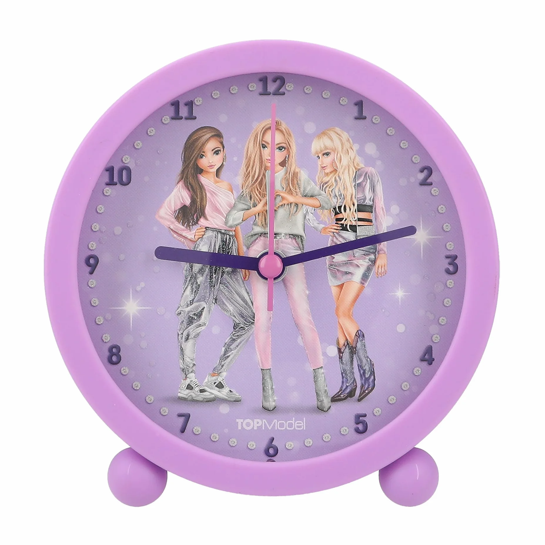 Depesche 12662 TOPModel Glitter Queen-Sveglia per Bambini in Viola con Motivo a modellino, Orologio Silenzioso con Funzione Luce, Batteria Inclusa, Colore