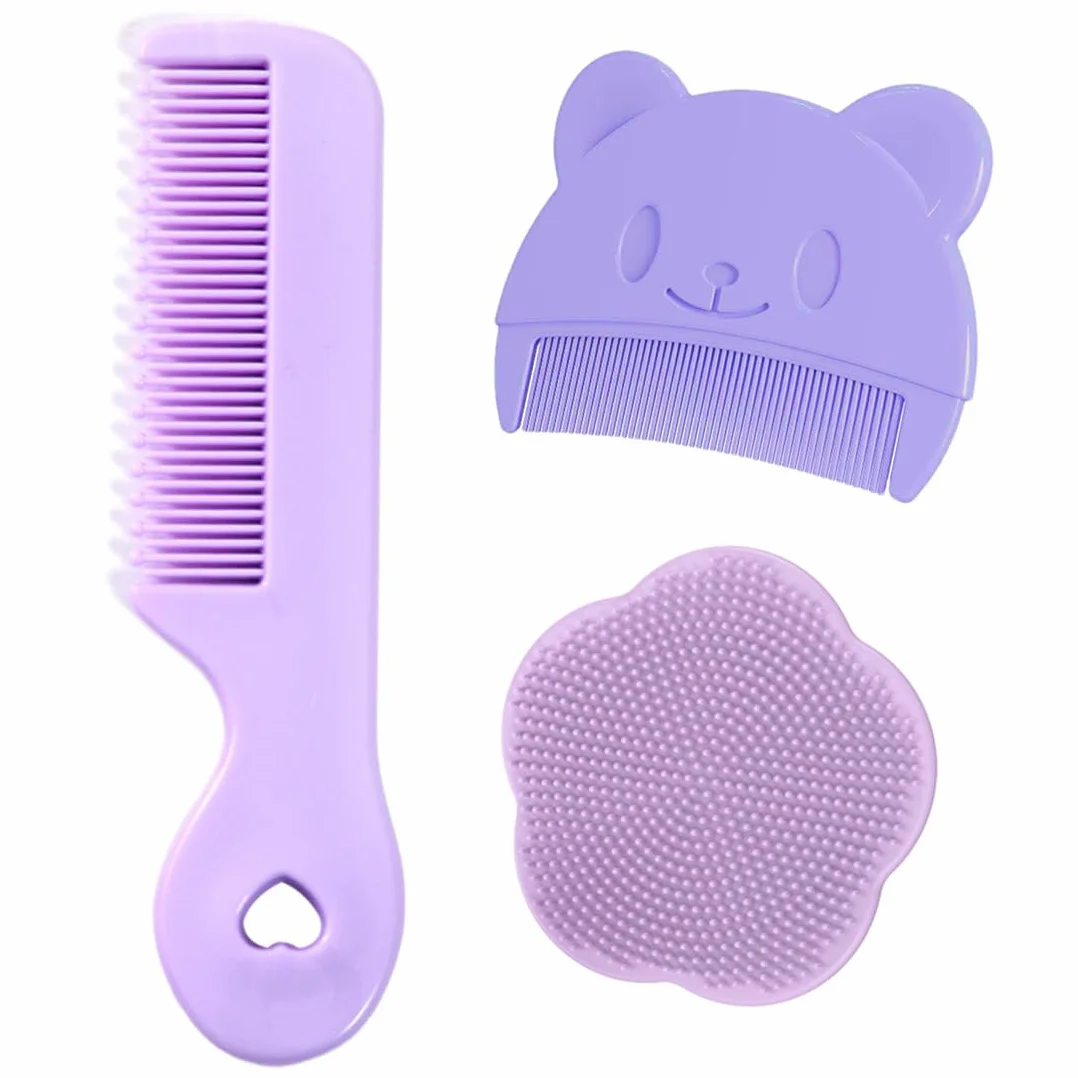 spazzola da bagno, 3 Pezzi Pettine Neonato,Pettine Crosta,Spazzola e Pettine Neonato,Pazzola per Bambini In Silicone Adatto Per Il Massaggio Del Cuoio Capelluto Del Neonato (A)