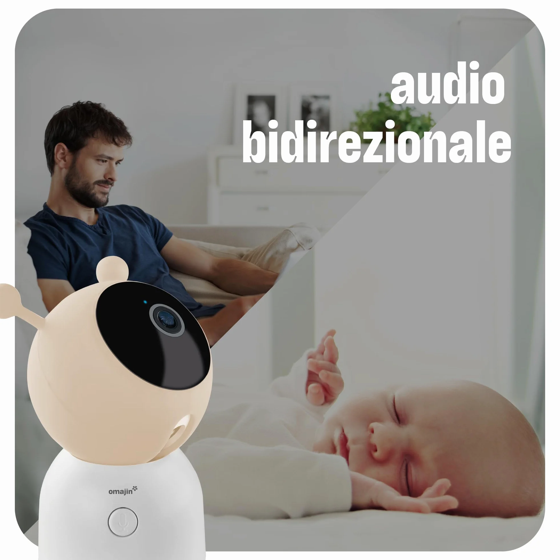 OMAJIN by Netatmo Videocamera Baby Monitor 2K HD, visione notturna, avviso pianto, audio bidirezionale, ninna nanna, luce notturna, sensori umidità e temperatura, controllo app, OBC-01