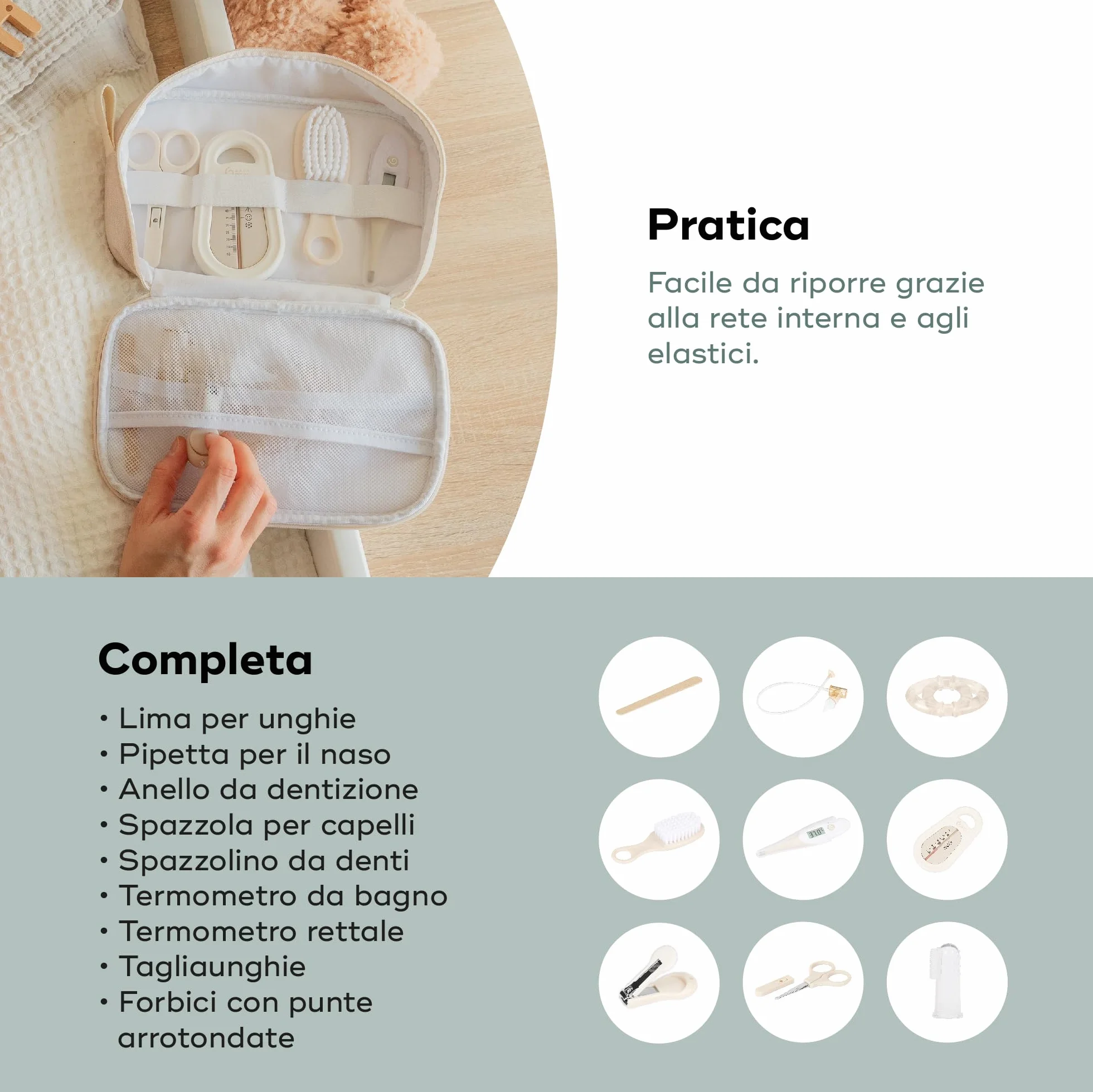 Babymoov Set per l'Igiene e Cura del Bambino, 9 Accessori Indispensabili, Color Sabbia
