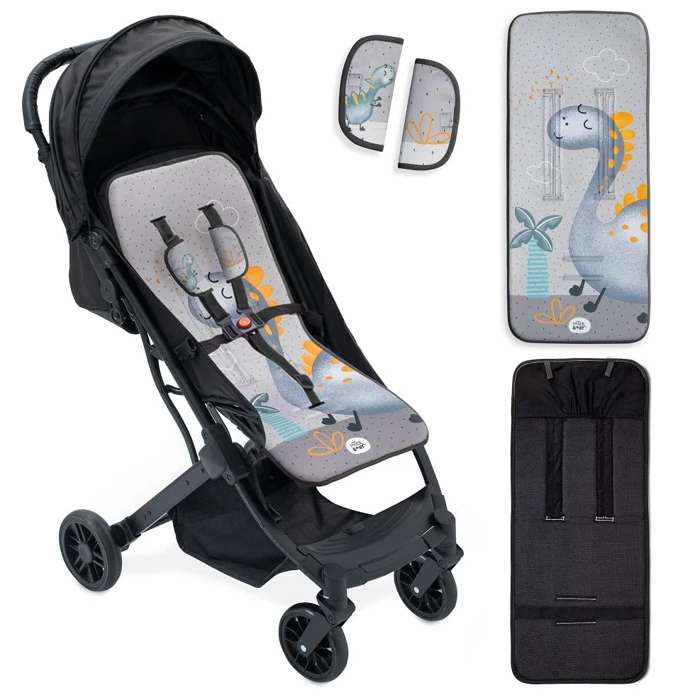 Interbaby Materassino per passeggino, universale, estivo, con palma, grigio, traspirante, confortevole, 100% cotone, 84 x 34 cm, protezioni per imbracatura