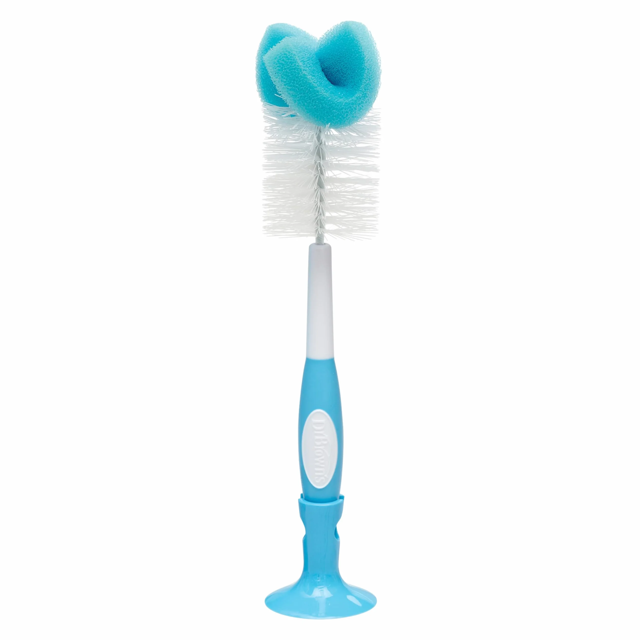 Dr. Brown's Reusable Sponge Baby Bottle Cleaning Brush with Suction Cup Stand, Scrubber and Nipple Cleaner, Assorted Color 1-Pack