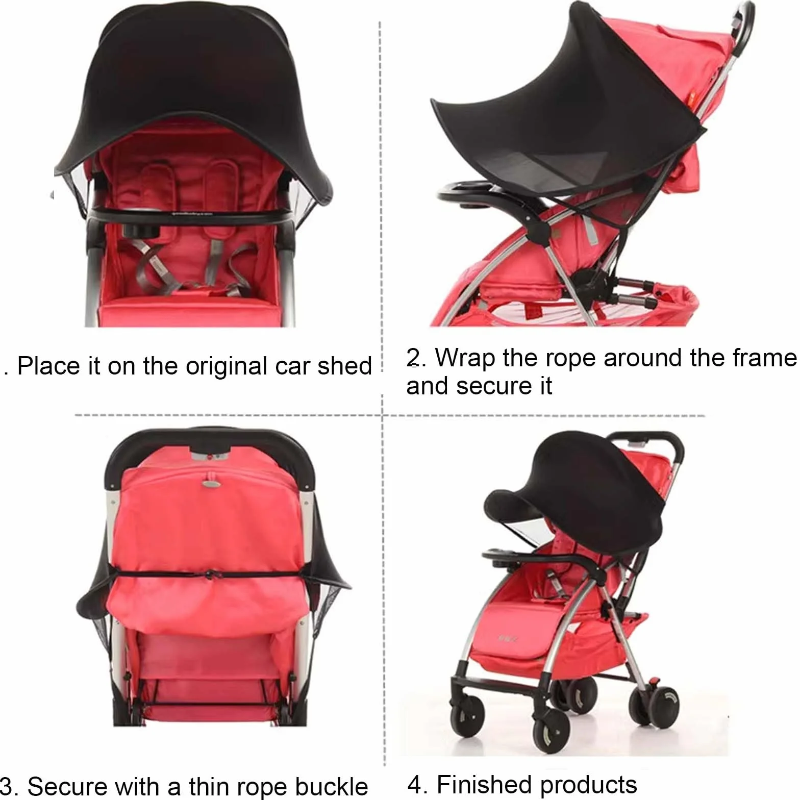 Tenda per Passeggino, Capottina Parasole Passeggino, Telo Parasole per Carrozzina e Passeggino, Parasole per Passeggino, Tenda per Passeggini Protezione Solare per Passeggino, Anti-UV, Nero