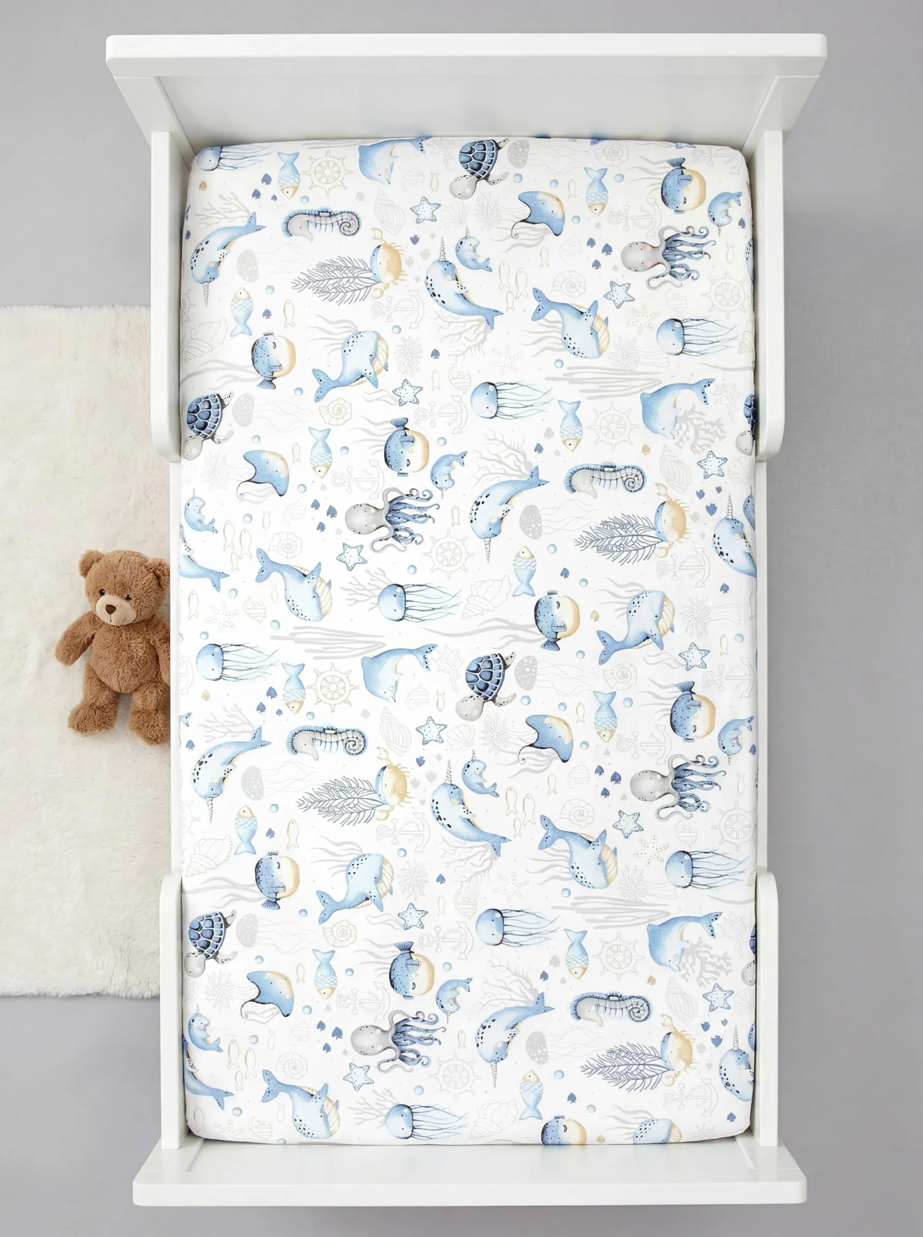 TupTam Lenzuolo per Bambini Bambino Confezione da 2, Animali marini/Blu, 90 x 200 cm