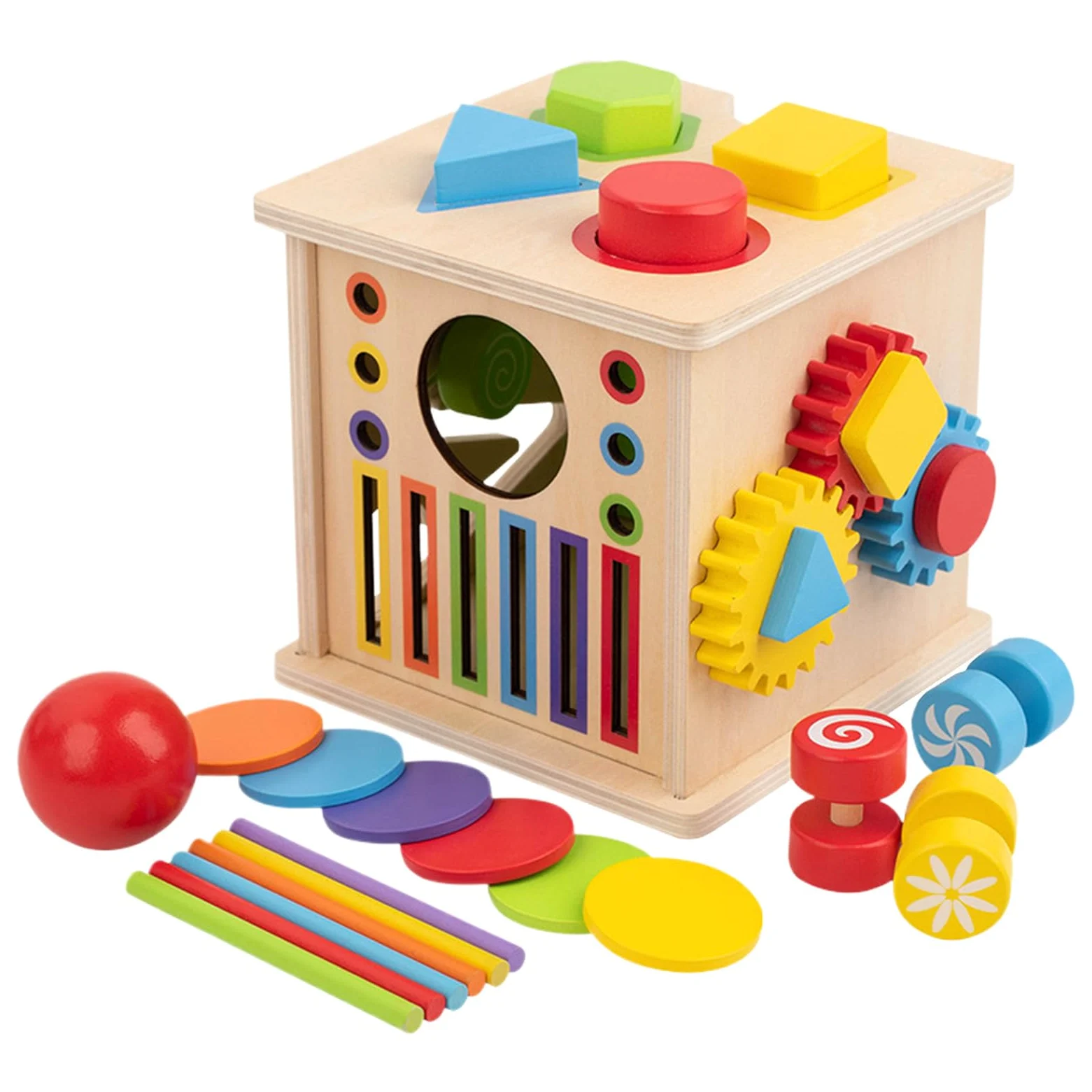 Generico Cubo di attività in Legno 8 in 1 Giocattolo Educativo in Legno | Centro di Attività Per Bambini 1 6 Anni A Casa Scuola Festa Di Compleanno Playroom Per Ragazze E Ragazzi