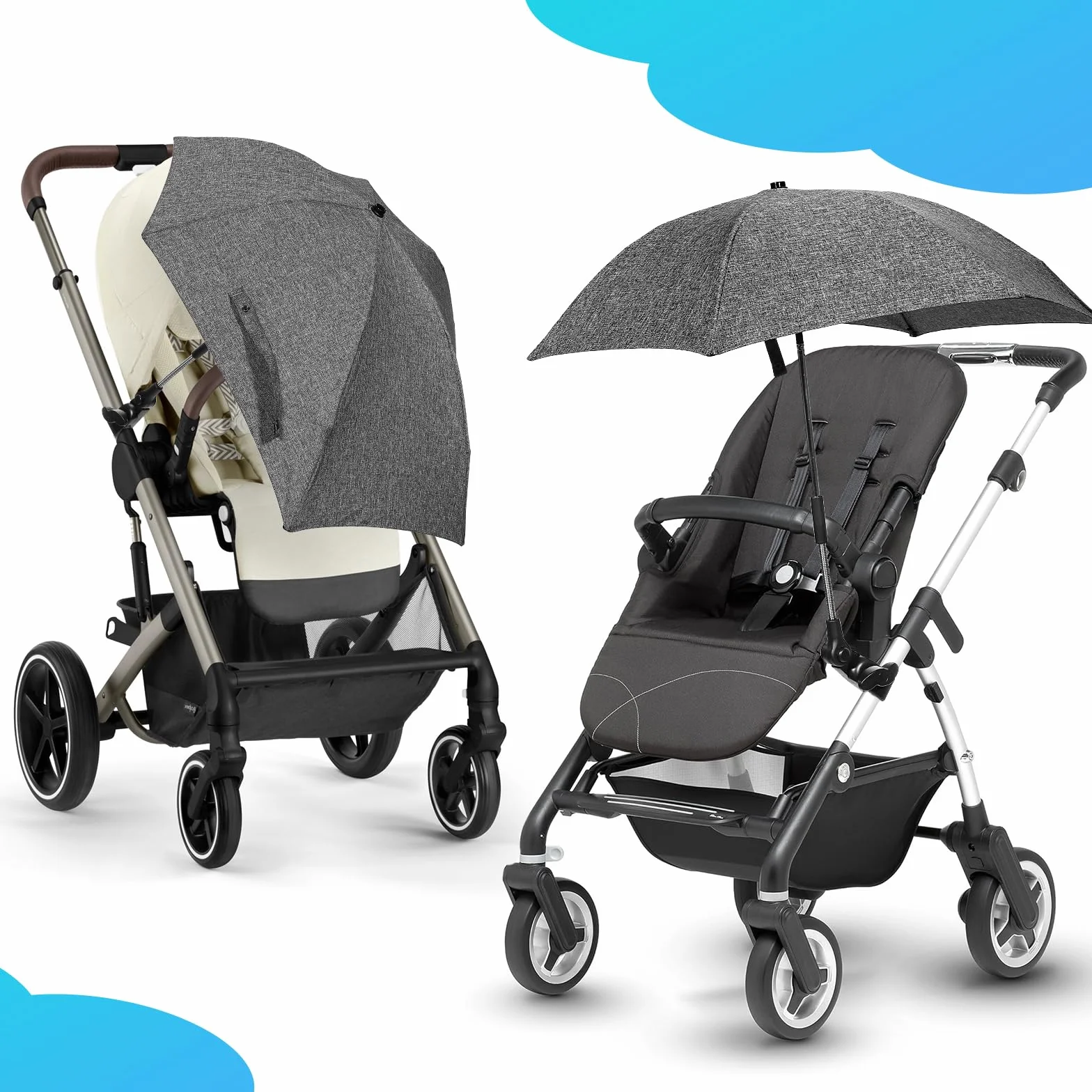 Ombrellone Parasole Passeggino Universale, Protezione Anti UV 50+, Parasole Universale per Bambino Neonato, Diametro 78 cm, Ombrellone per Carrozzina Passeggino, Sedia a Rotelle & Sedia da Spiaggia