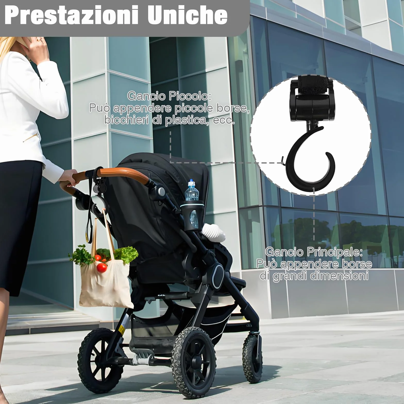 6 Pezzi Nero Ganci Passeggino Antiscivolo, Gancio Passeggino Universali Gancio Passeggino per Borsa Rotanti Ganci Borsa Passeggino di Leggero per Passeggino Amaca Borsa Passeggino