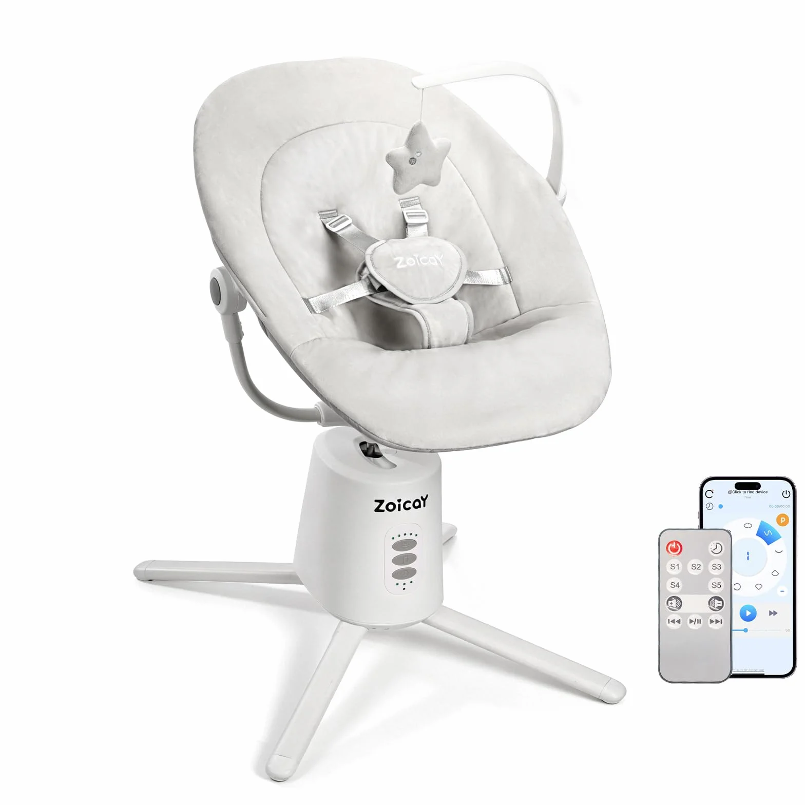 Sdraiette e dondolini Zoicay sdraietta neonati elettrica 3 modalità con Regolazione del sedile e bluetooth telecomando integrata timer e musica per 0-9 mesi bambino uso interno ed esterno (Bianco)