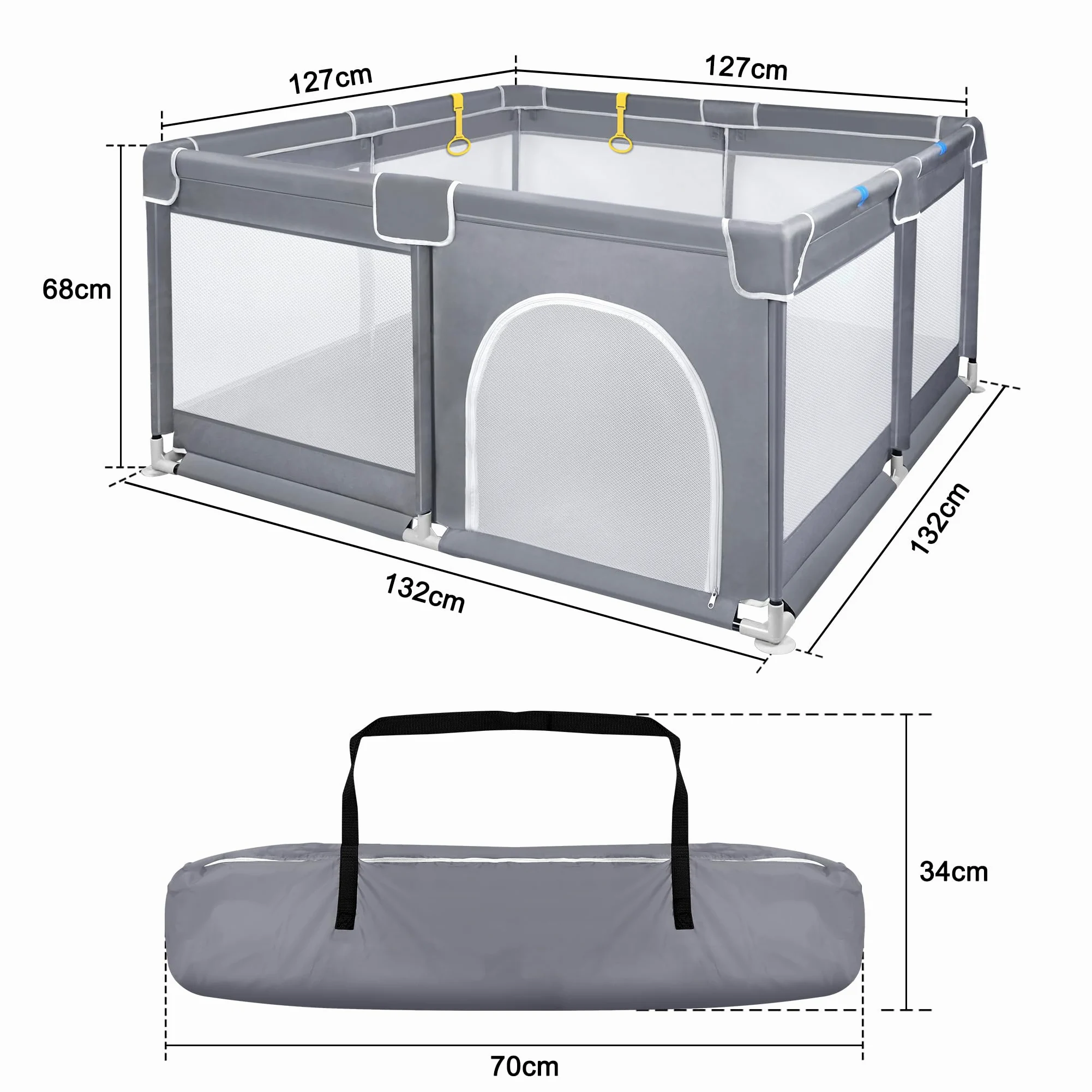 Aufun Box per bambini, in tessuto Oxford 300D, con rete traspirante, chiusura lampo (grigio scuro, 127 x 127 x 68 cm)
