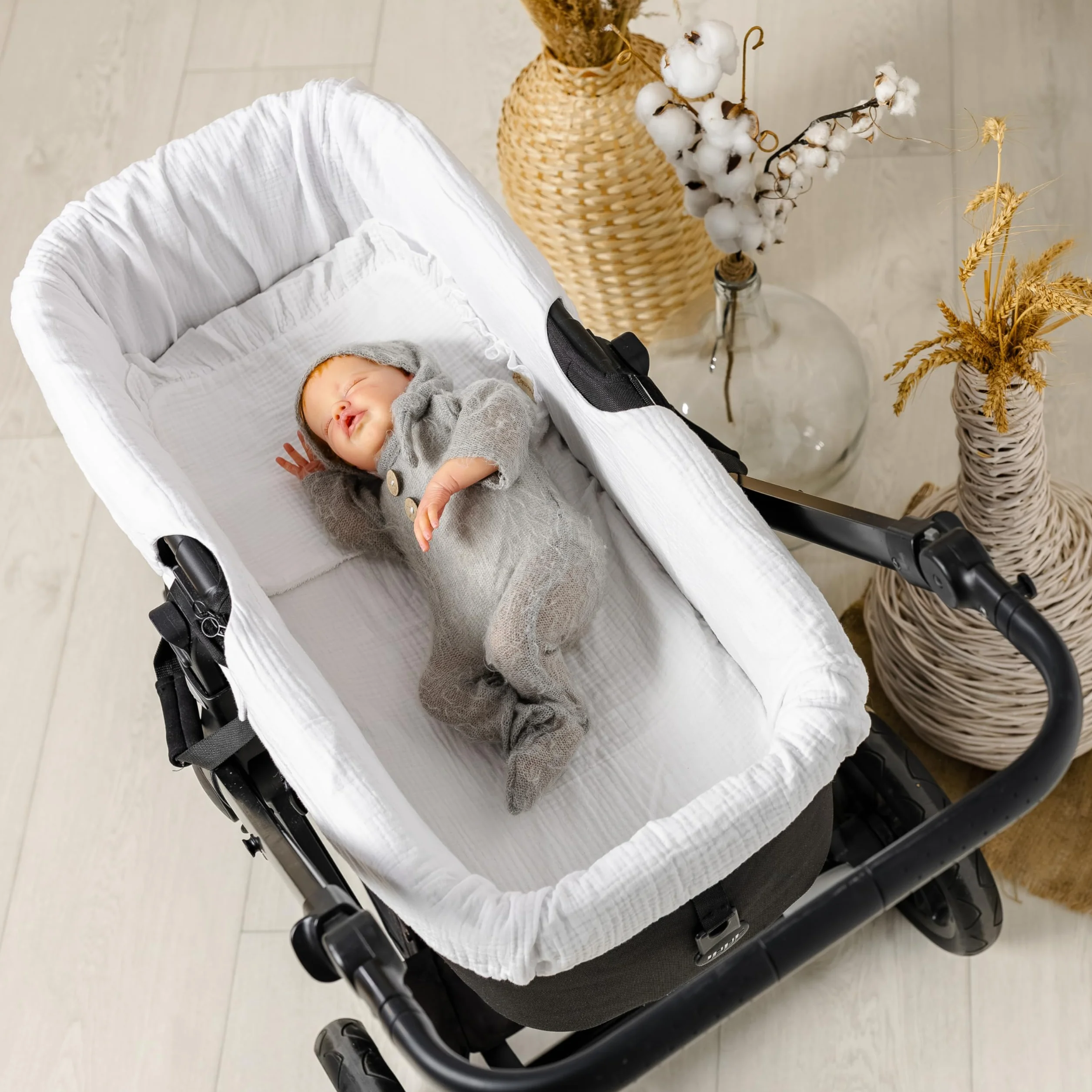 Thermikoa Rivestimento Navicella Universale in Mussola di Cotone – Copertura Copri Neonato Carrozzina, Fodera Interno, Lenzuola Carrozzina Neonato (Bianco)