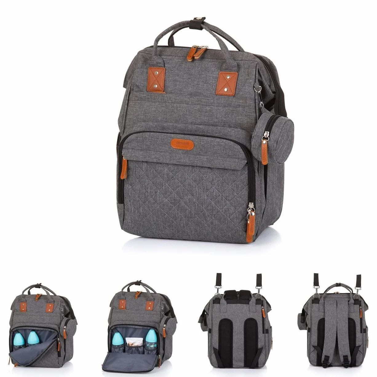 Chipolino, borsa fasciatoio, zaino per carrozzina, borsa per ciuccio con zip, colorazione:grigio