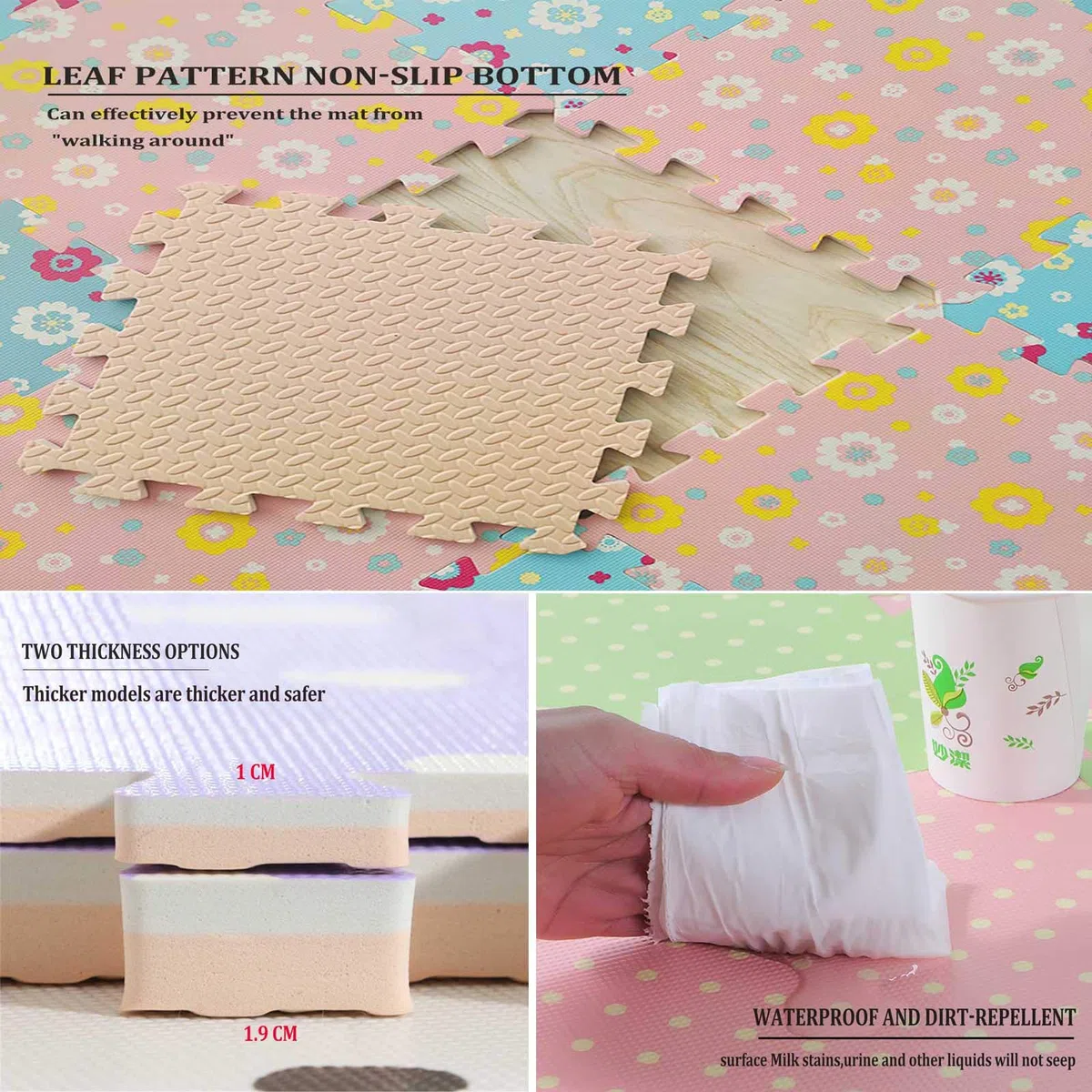 Tappetini da Gioco per Bambini in Schiuma Eva, Tappetino da Gioco in Schiuma per Bambini - Perfetto per Protezione del Pavimento, Garage, Esercizio Fisico, Yoga, Sala Giochi,Brown+Pink,6