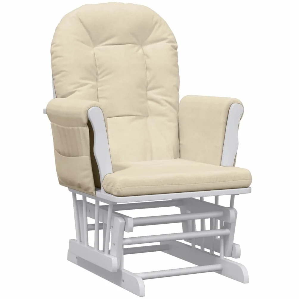 Brokky 351663 Poltrona Glider con Sgabello Bianco Crema in Tessuto Nursing Aliante maternità Sedia a Dondolo con Blocco Scorrevole e poggiapiedi
