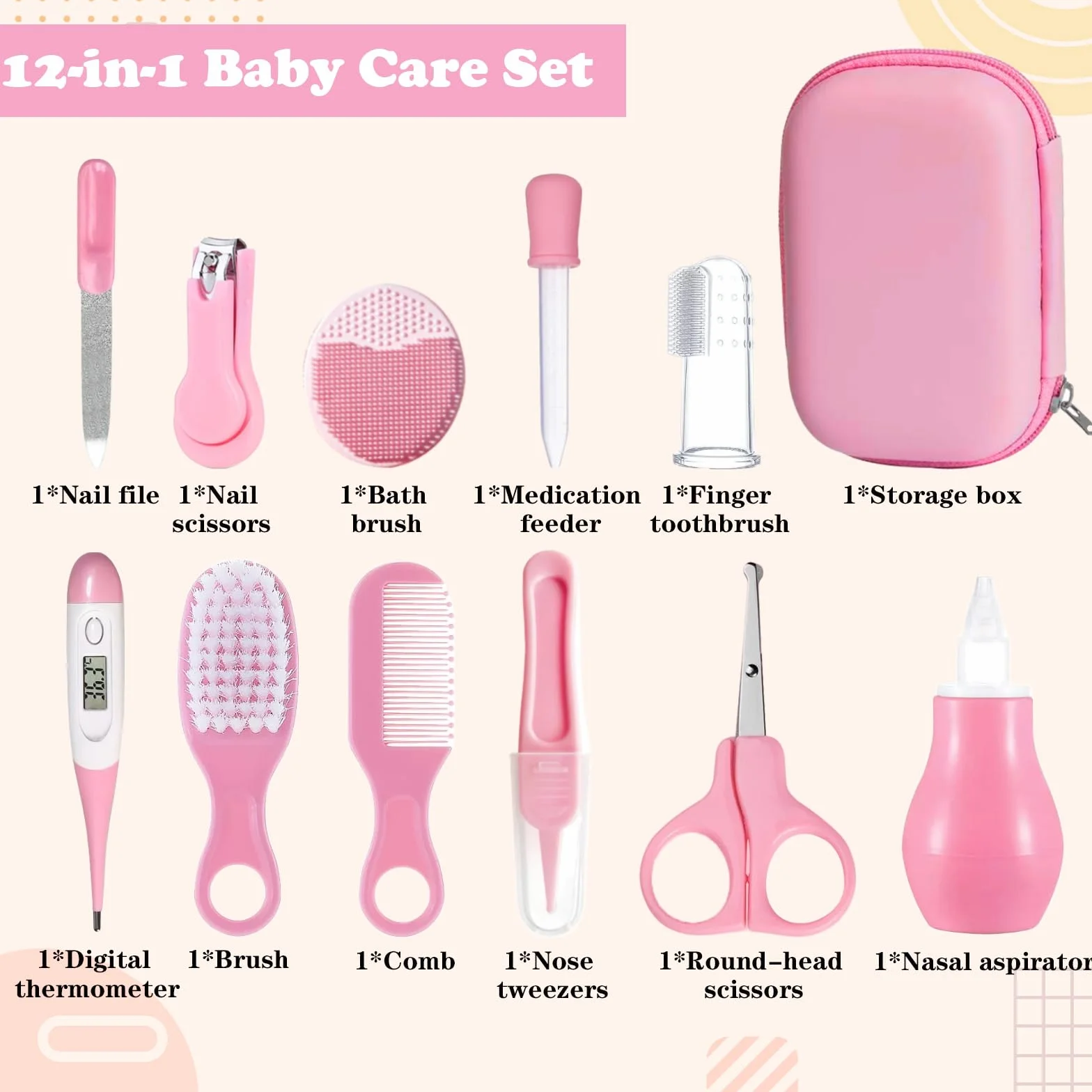 12 Pezzi Set per la Cura Del Bambino, Taglia Unghie Neonati, Kit Neonato Igiene Nascita, Set Cura Neonato Set di Sicurezza, Set per la Cura Del Bambino da Viaggio e di Uso Quotidiano (Rosa)