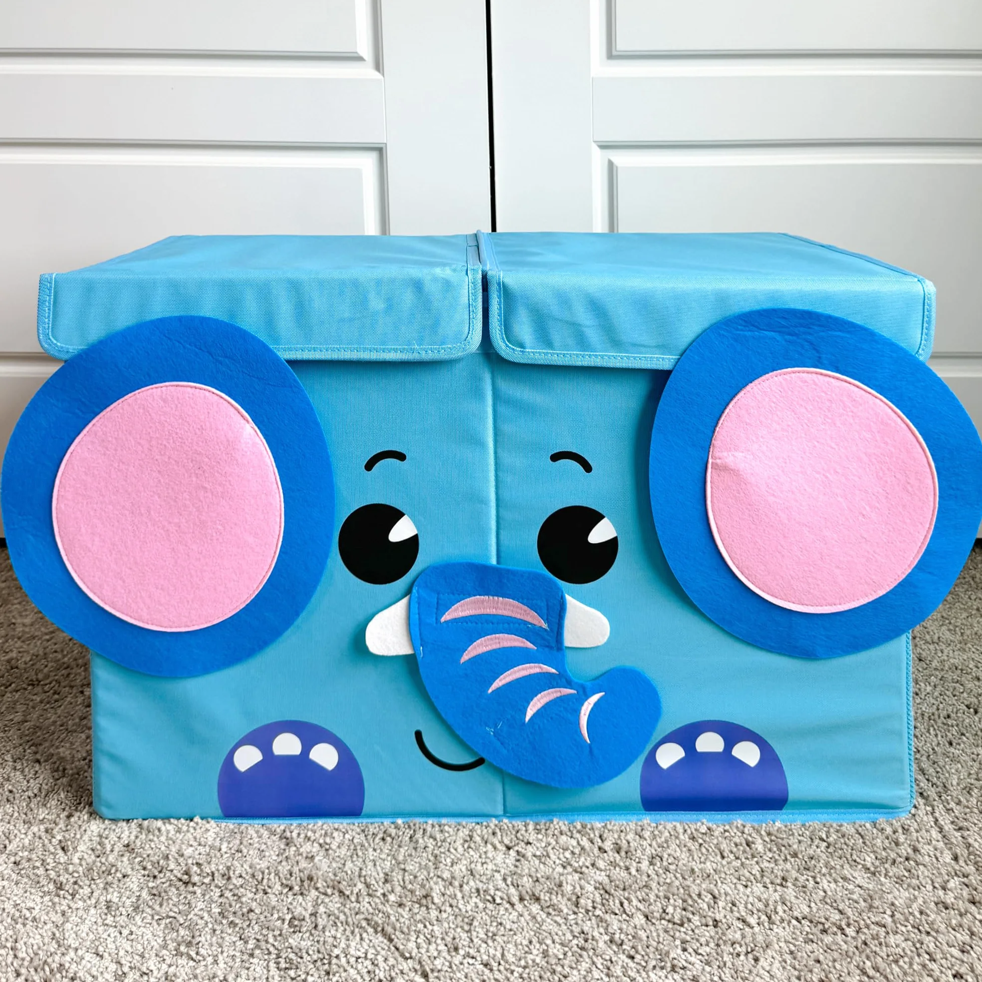 QUOKKA Katabird Toy Storage Box for Boys and Girls - Organizador de juguetes para niños (16 x 12 x 8 cm, plegable, asas, tapa abatible), diseño plegable (Elefante, Grande)