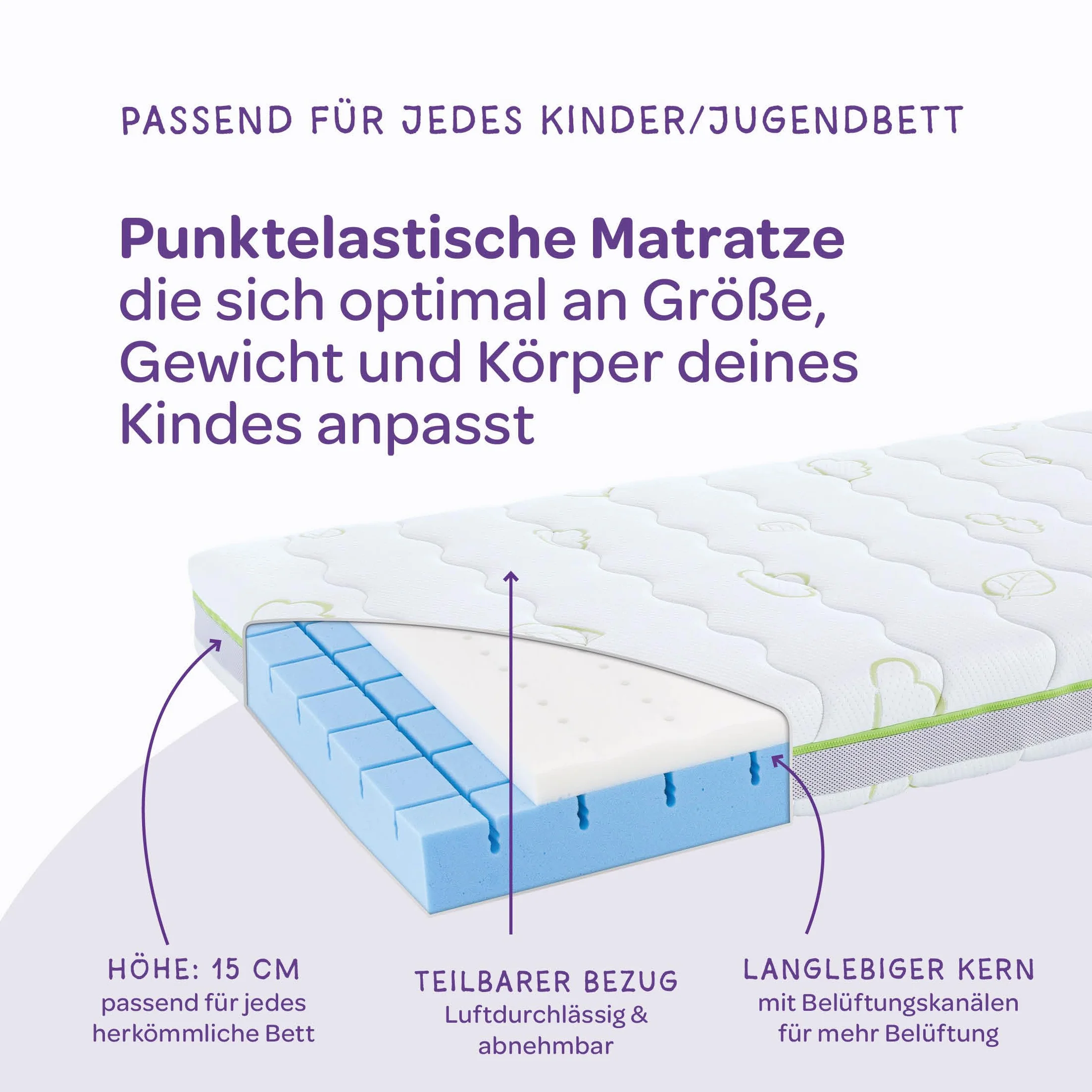 Träumeland Materasso per Bambini e Ragazzi Snooze Land, Schiuma Fredda, Tencel/Lyocell, Blu, 90 x 200 cm, Soft e Medio