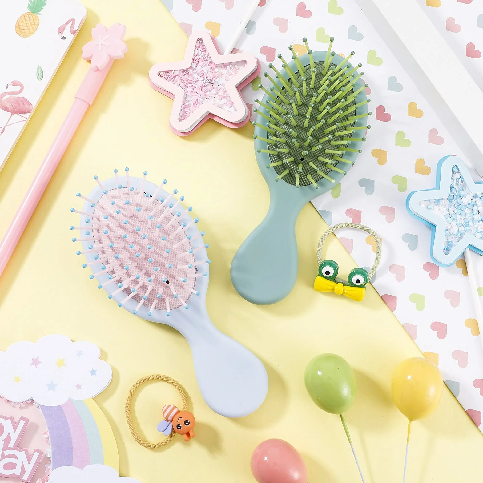 ADAKEL Spazzola per Capelli, Bpazzola Districante Ovale per Bambini Pettine Portatile da Massaggio con Gasbag con Corda per Capelli per tutti i tipi di capelli (Blu, Verde)