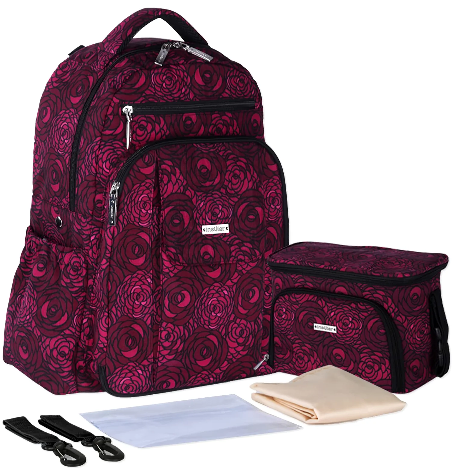 SONARIN Zaino Fasciatoio con Borsa Passeggino,Grande Capacità Borsa per Pannolini Impermeabile Zaino Mamma Neonato Borsa Fasciatoio da Viaggio con Fasciatoio & Ganci per Passeggino