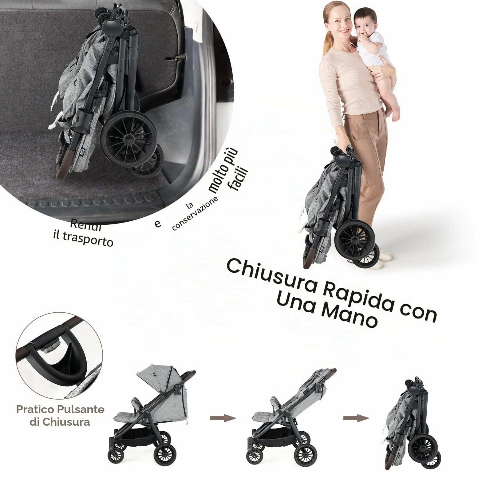 LIFEZEAL Passeggino doppio fianco a costa, Tandem gemelli pieghevole, schienale reclinabile a 3 posizioni, poggiapiedi, imbracatura a 5 punti, carico 15+15 kg, bambino 0-3 anni (grigio chiaro)