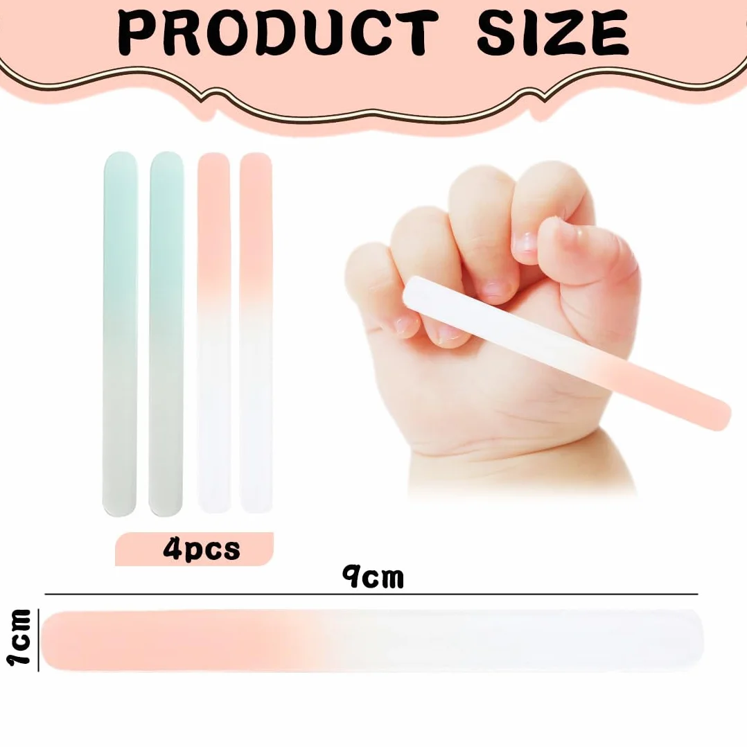 4 Pezzi Lime Per Unghie In Vetro Lista Nascita Bebè, Blu E Rosa, Per Bambini, Dimensioni 9Cm X 1Cm X 0.3C