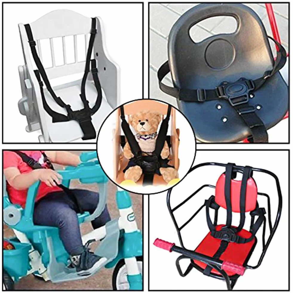 Cintura di Sicurezza Bambini 5 Punti con Imbottitura Delle Spalle Bambino Sicuro Cintura Regolabile, Nero, Nylon, Per Carrozzina, Passeggino, Seggiolino