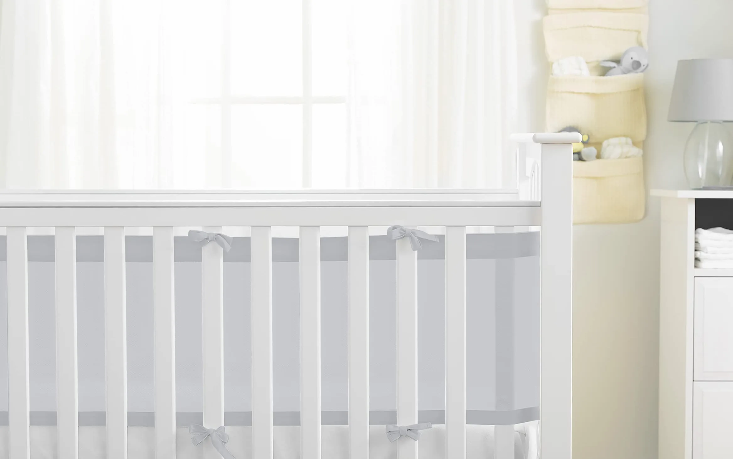 AirflowBaby, Essential - Fodera in rete traspirante da 2 mm, per culle con materasso da 120 x 60 cm o 140 x 70 cm, grigio, altezza 35 cm, 4 lati, alternativa al paracolpi a strato singolo non