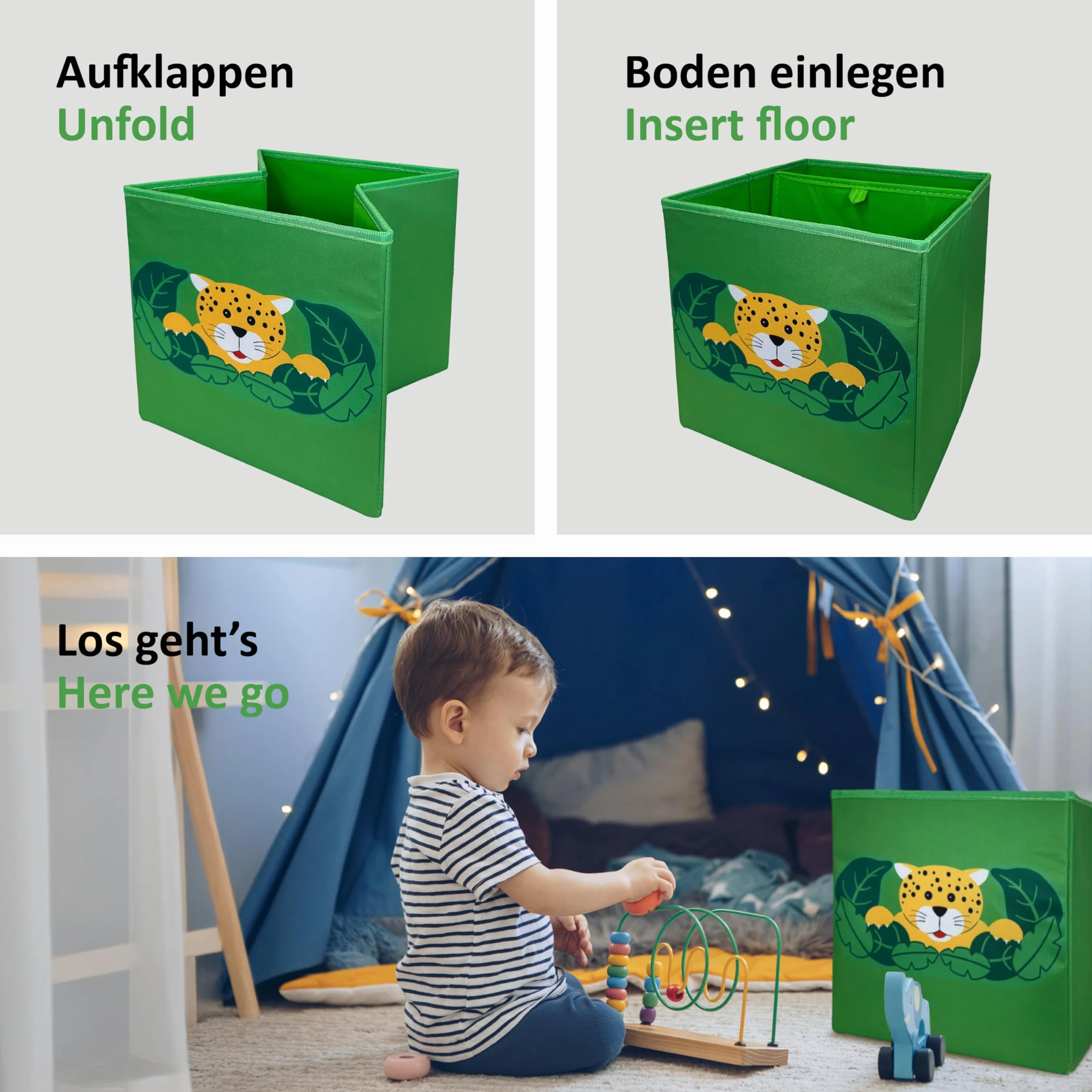 Scatola giocattolo Dschungel, 27 l (4 pezzi) per giocattoli, scatola per bambini, contenitore per animali di peluche, cestino per giocattoli
