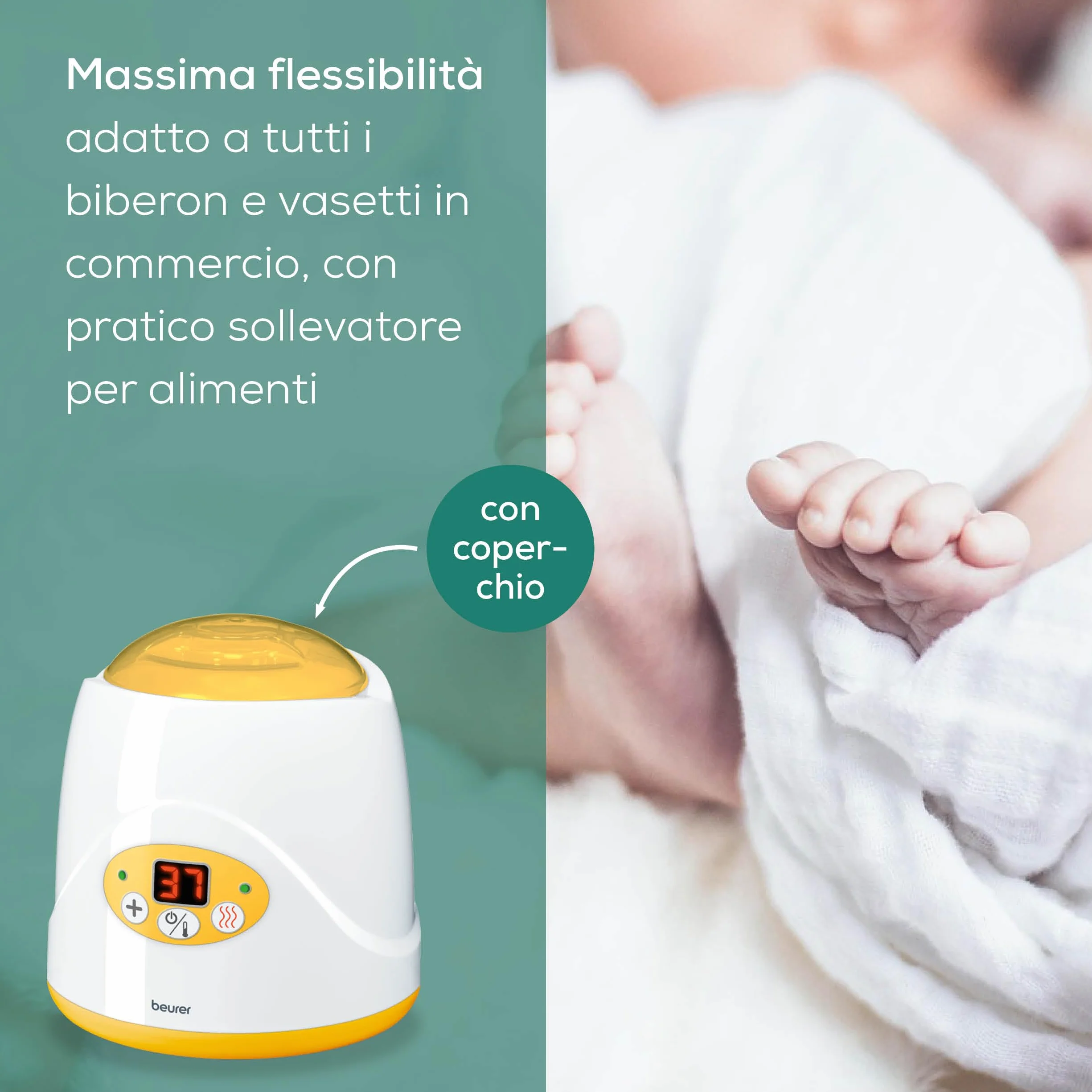 Beurer BY 52 Scaldabiberon e Scaldapappe 2in1 con Display Digitale, Riscaldamento Uniforme e Delicato, Funzione Mantenimento Calore 35–85 °C, Adatto a Tutti i Biberon e Vasetti, Spegnimento Automatico