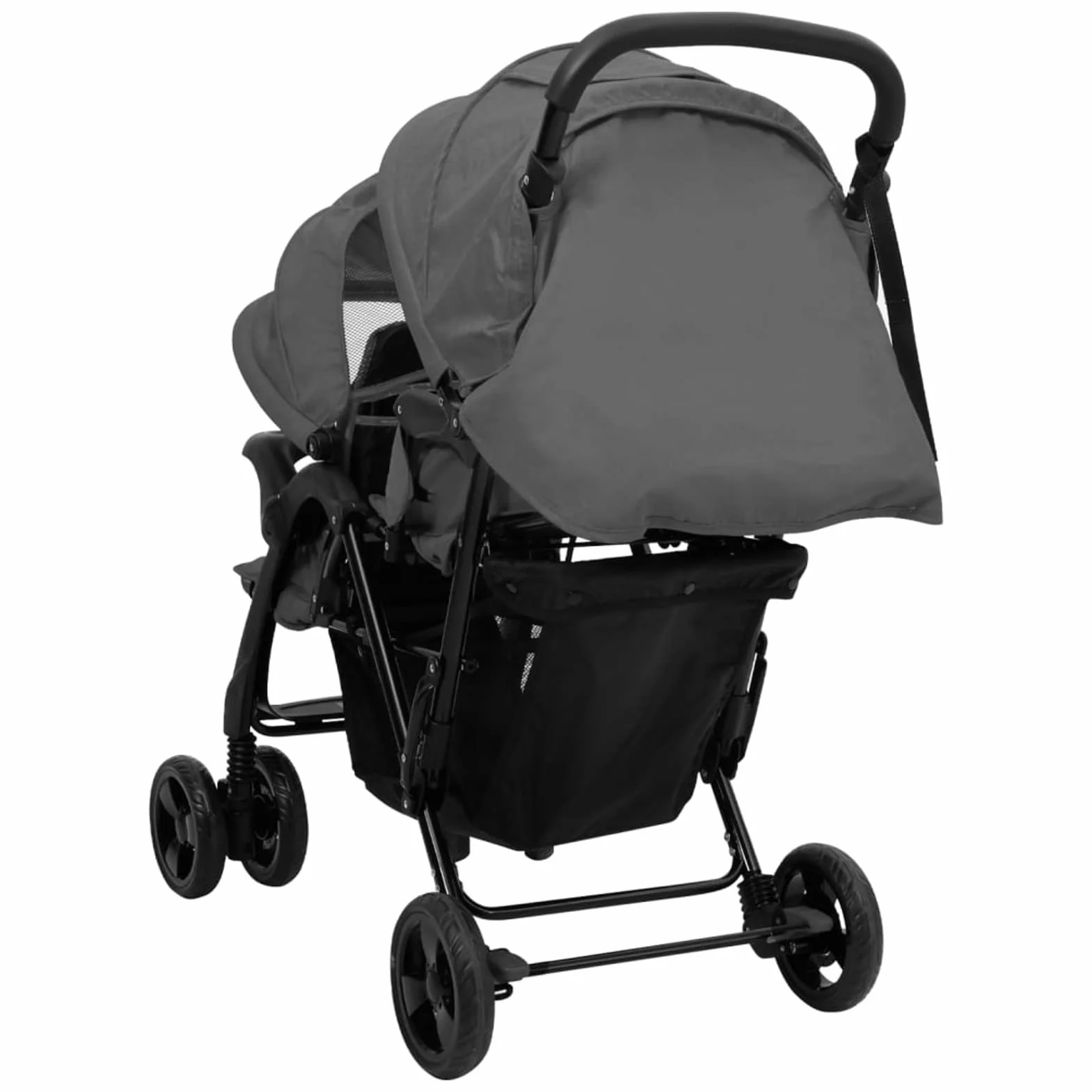 LAPOOH Passeggino Gemellare a Tandem Grigio Scuro in Acciaio,Bebè e bimbi,Trasporto bebè,Passeggini(SPU:10348)