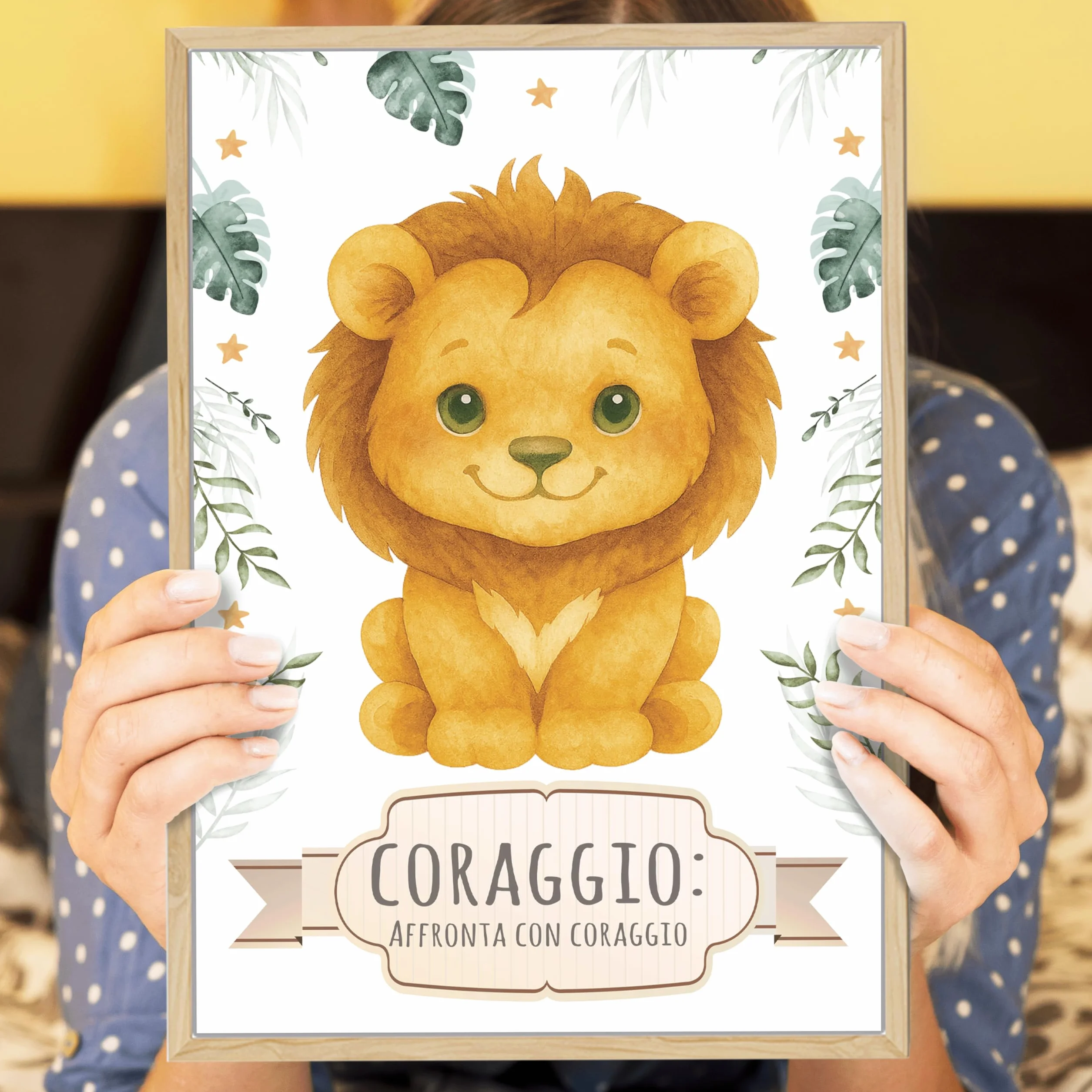 NAÏZAYA Cameretta Bambina Bambino Decorazioni - Set 6 Poster Quadri Animali 21x30cm - Frasi Motivazionali Italiano, Senza Cornice