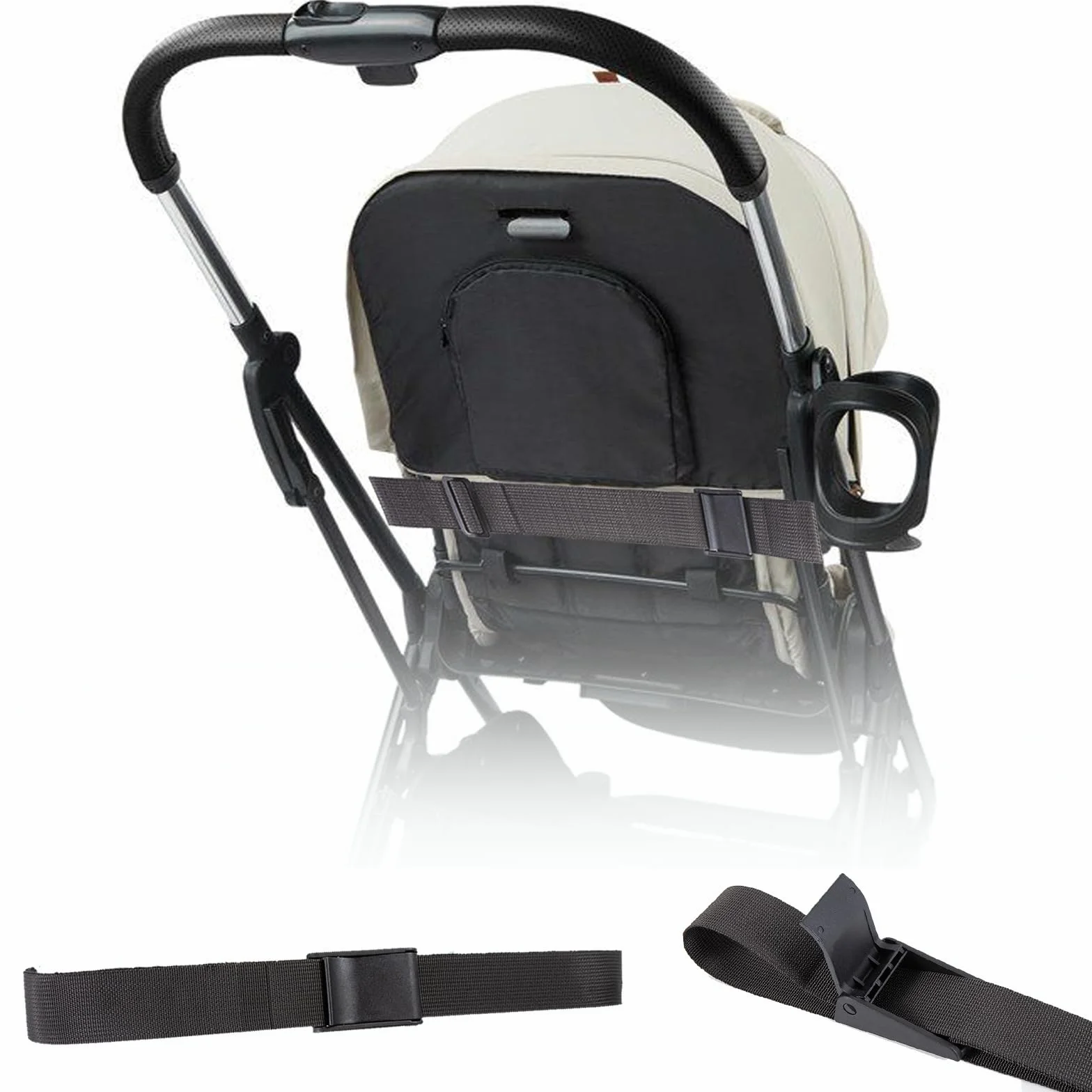 2 cinghie per passeggino da erigere (nero), universali, Sit Me Up, rimorchio per bicicletta per bambini, cintura per seggiolino per bambole, compatibile con passeggini Yoyo ecc
