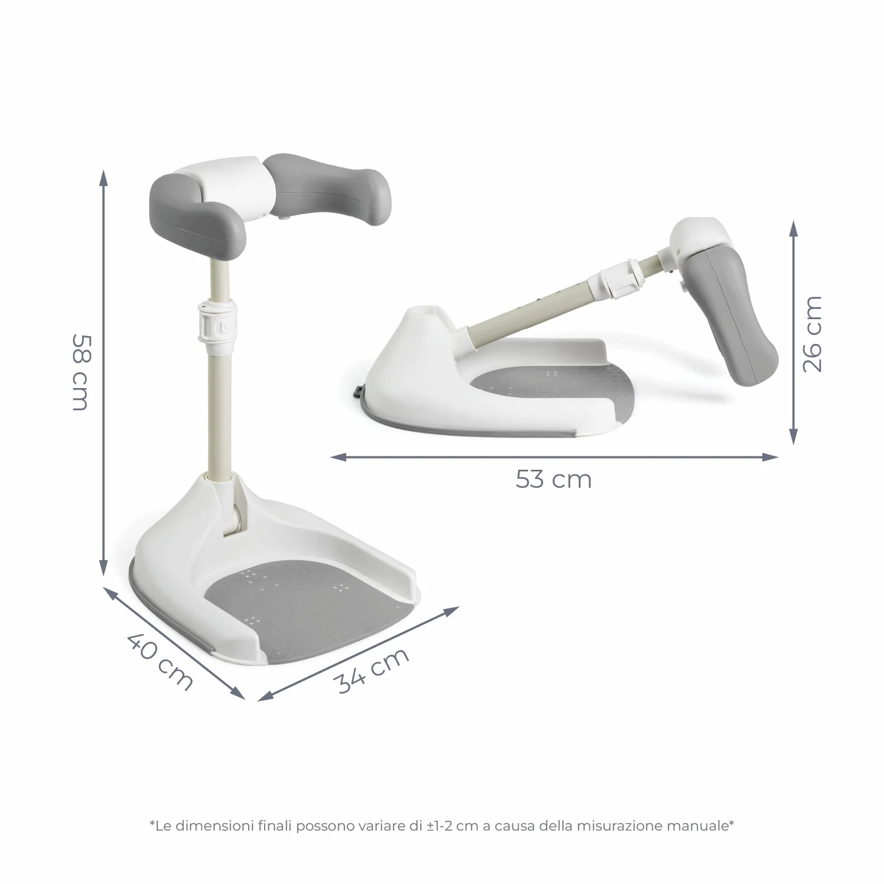 Ms BabyWorld - Supporto per vasca da bagno e doccia, con base antiscivolo, altezza e larghezza regolabile, pieghevole - Torre regolabile per bambinI - Aiuta il passaggio alla doccia in piedi (Grigio)