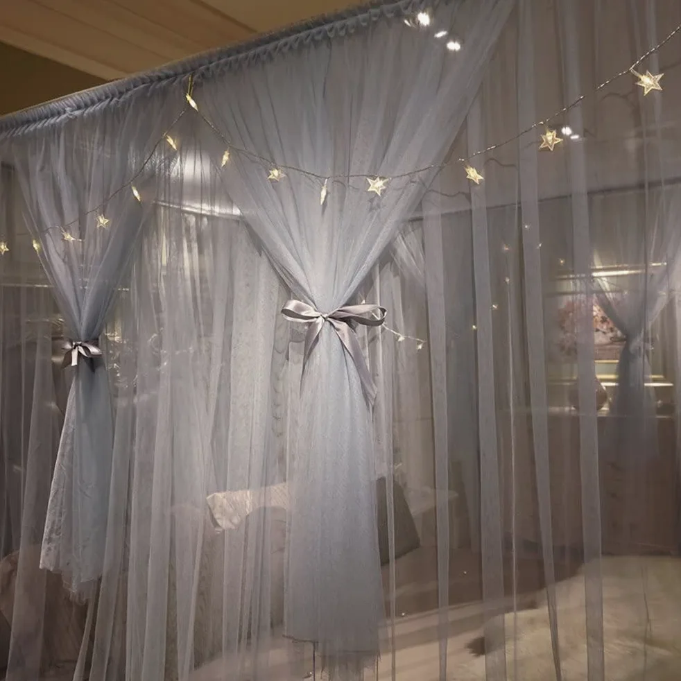 Lussuosa tenda a baldacchino grigia a 4 angoli, 2 x 2,2 x 2 m, elegante zanzariera per letti dei bambini, decorazione per camera da letto, aggiunge privacy e stile