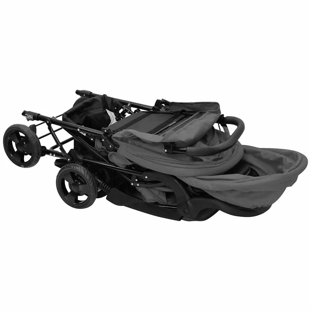 vidaXL Passeggino Gemellare a Tandem Grigio Scuro in Acciaio