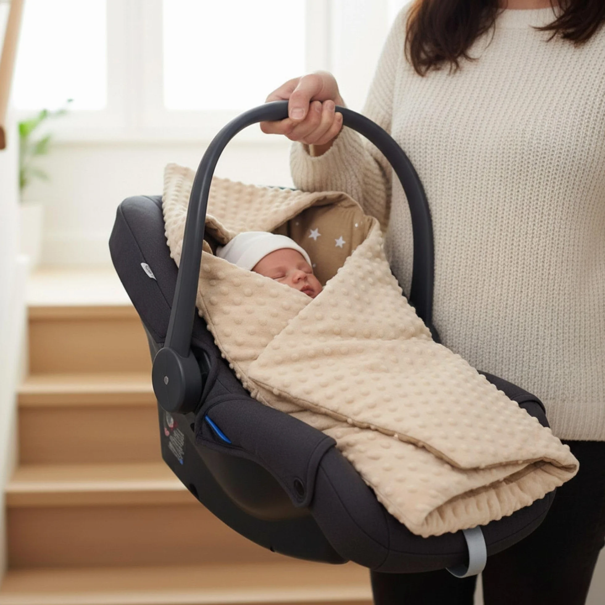 Sacco ovetto coperta invernale 90x90 cm - universale lavabile copertina per passeggino bebe per seggiolino auto bambino o swaddle neonato 0-6 mesi Oeko-Tex Giraffe