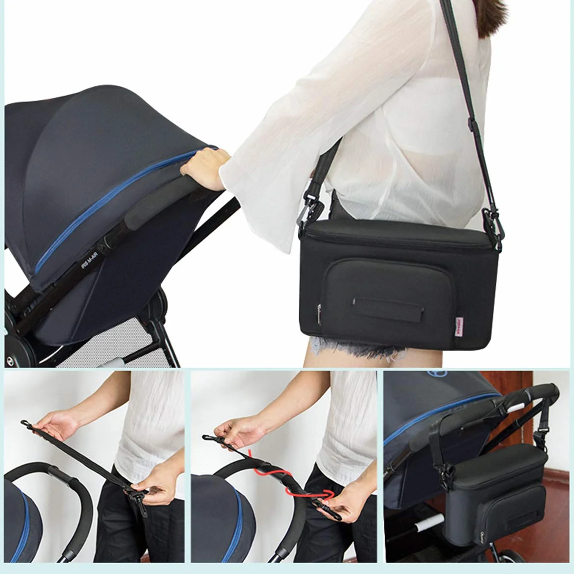 Borsa per Passeggino,Borsa per Passeggino Universale Portaoggetti con Tracolla,Multifunzione borsa cambio neonato con Tracolla,Borsa per neonati per Biberon,Pannolini,Giocattoli,Snack