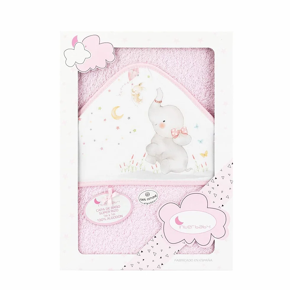 Interbaby Asciugamano con cappuccio per neonato ELEFANTE in cotone, rosa - 560 g