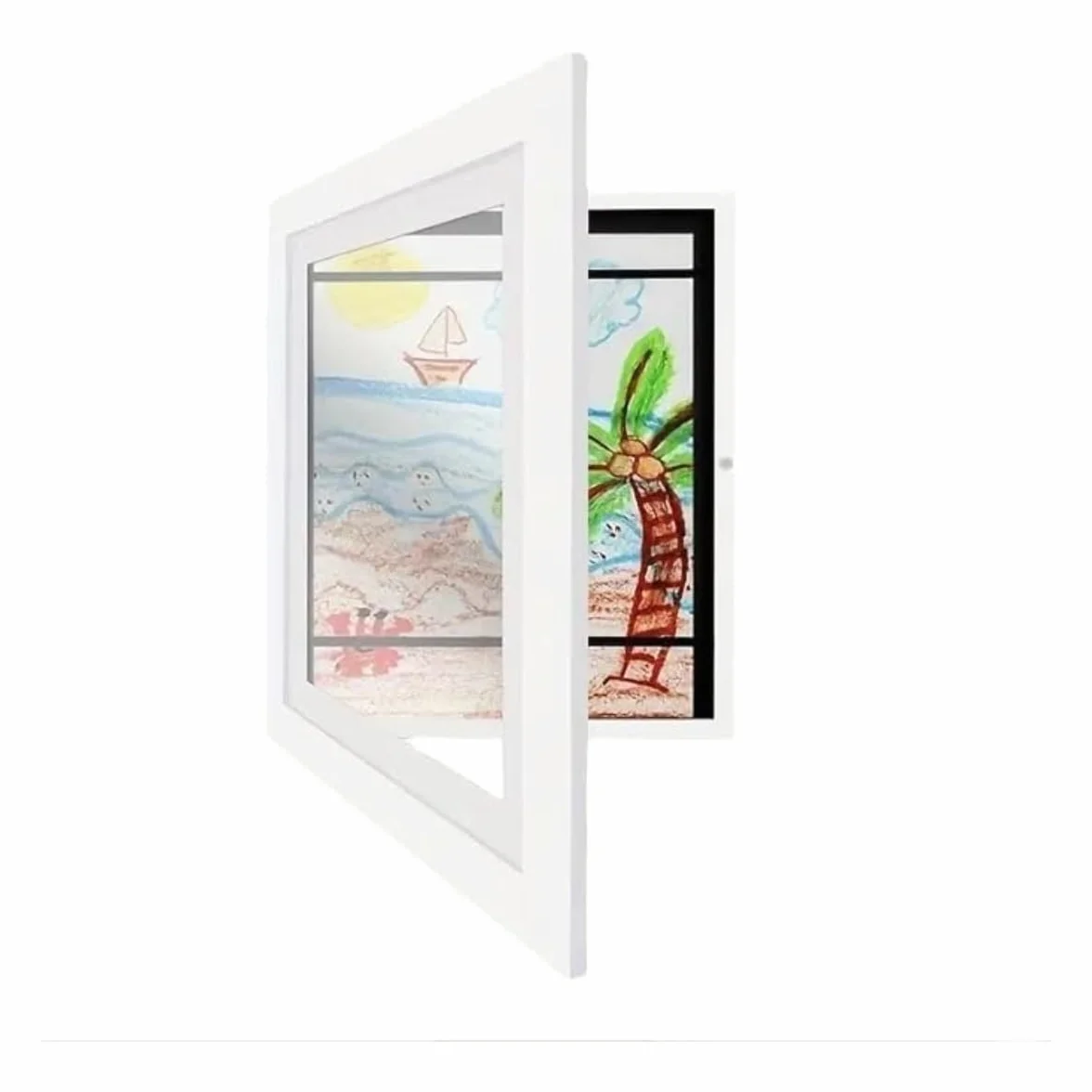 Frilla Cornice Portafoto per Disegni per Bambini, in Vero Legno, Formato A4, Apertura A4, Cornice Bianca