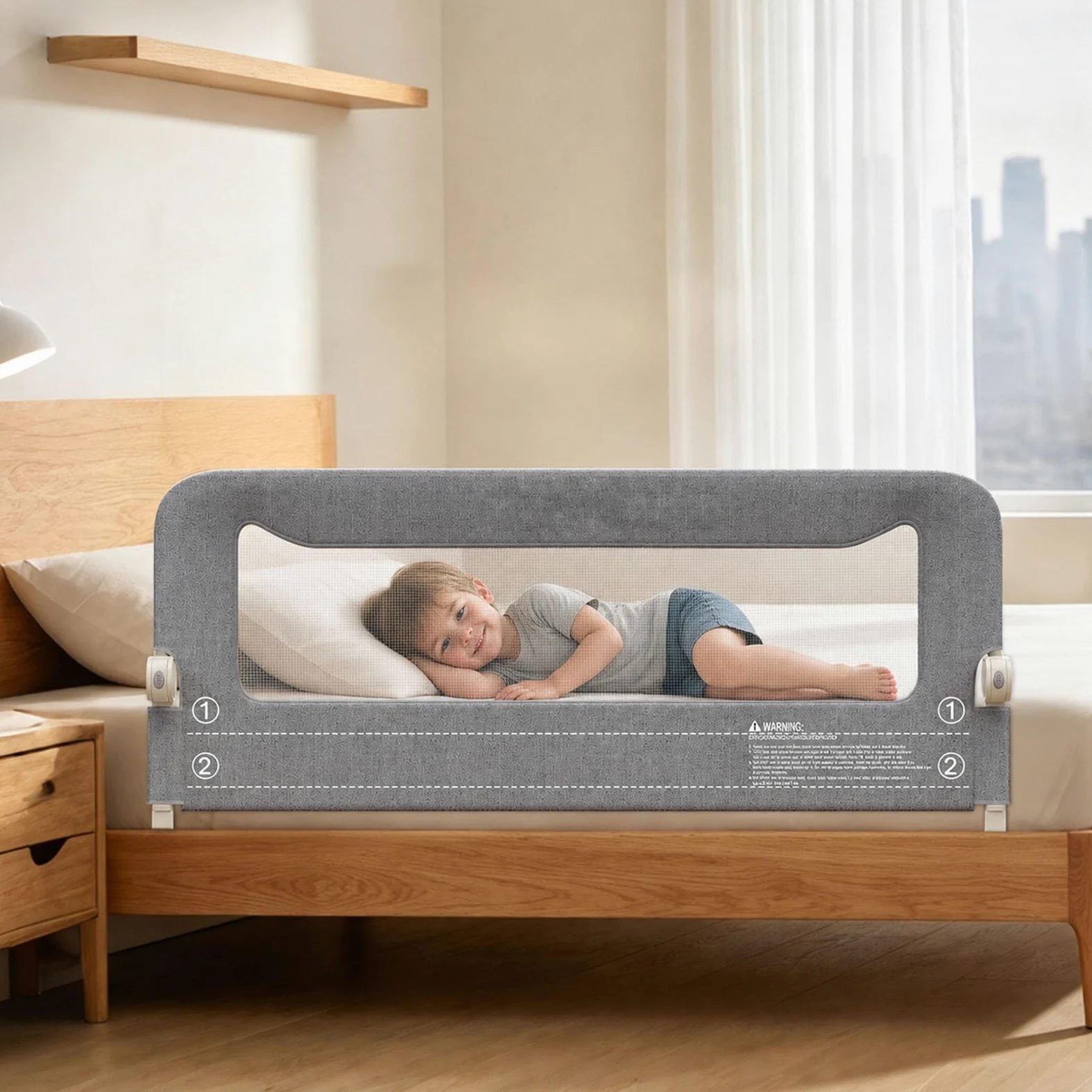 Spondina letto Bambini 150cm, anti-caduta pieghevole Sponde letto Bambini | Sbarra di sicurezza adatta a materassi 10-30cm, mesh traspirante e lavabile, montaggio senza attrezzi