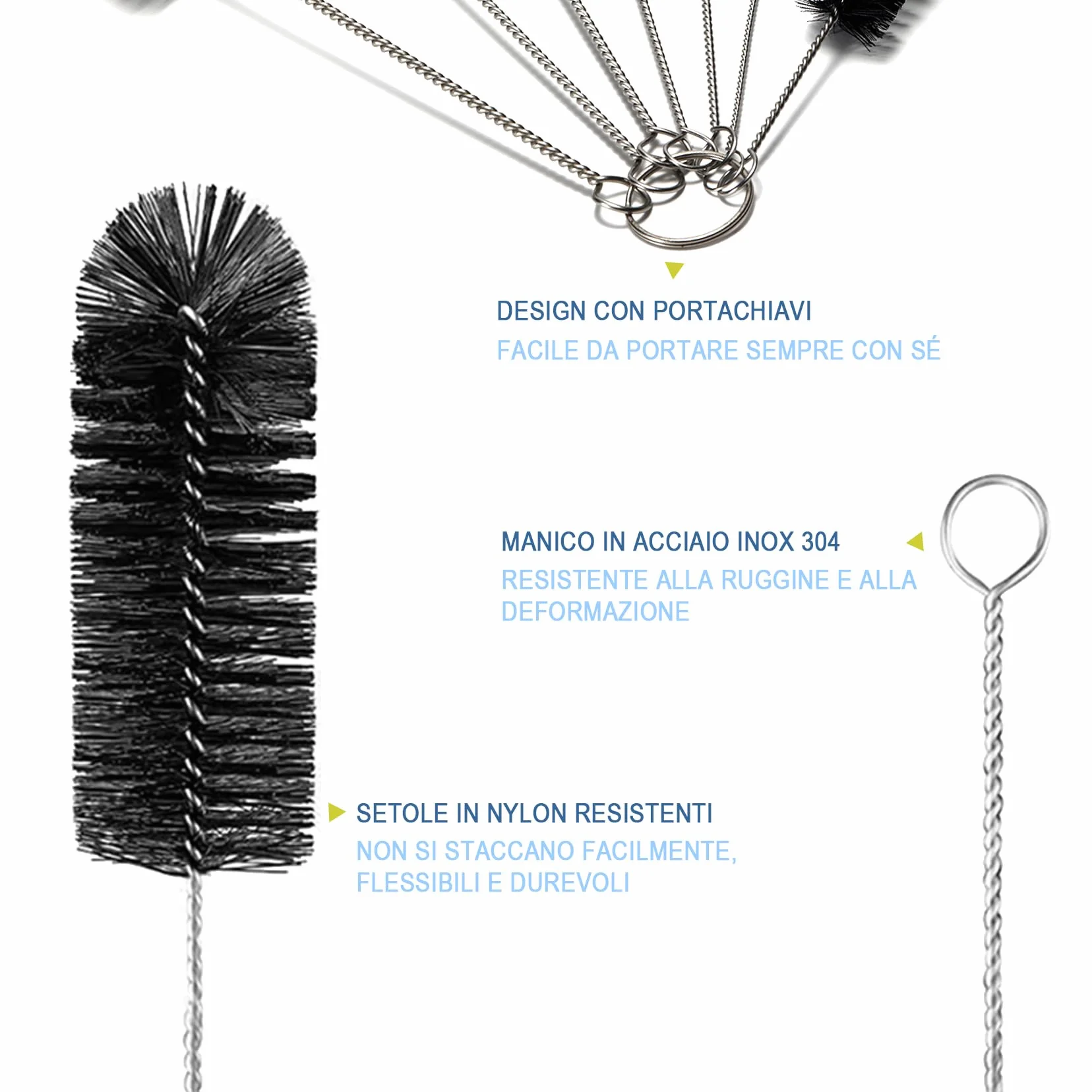 Spazzola Per Bottiglie, Set Di 8 Spazzolini In Nylon Per Cannucce E Tubi, Per Pulire Bottiglie A Collo Stretto, Biberon, Barattoli E Beccucci Di Teiera (Nero)