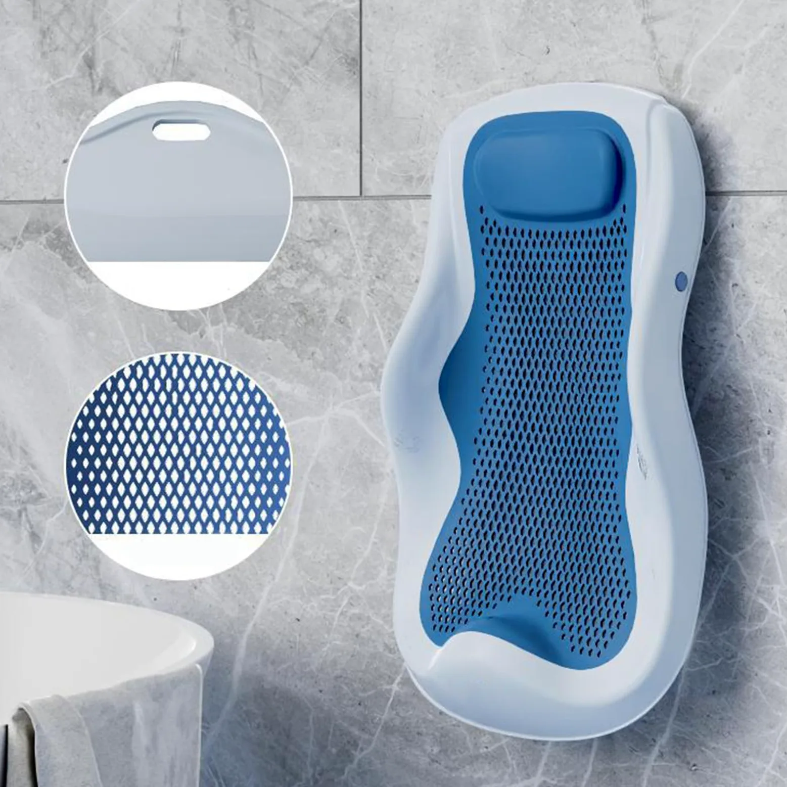 Supporto per Bagnetto Pieghevole Bagnetto Pieghevole Staffa di Supporto Sdraiata Seggiolino Ergonomico Antiscivolo per Neonati (Blu)