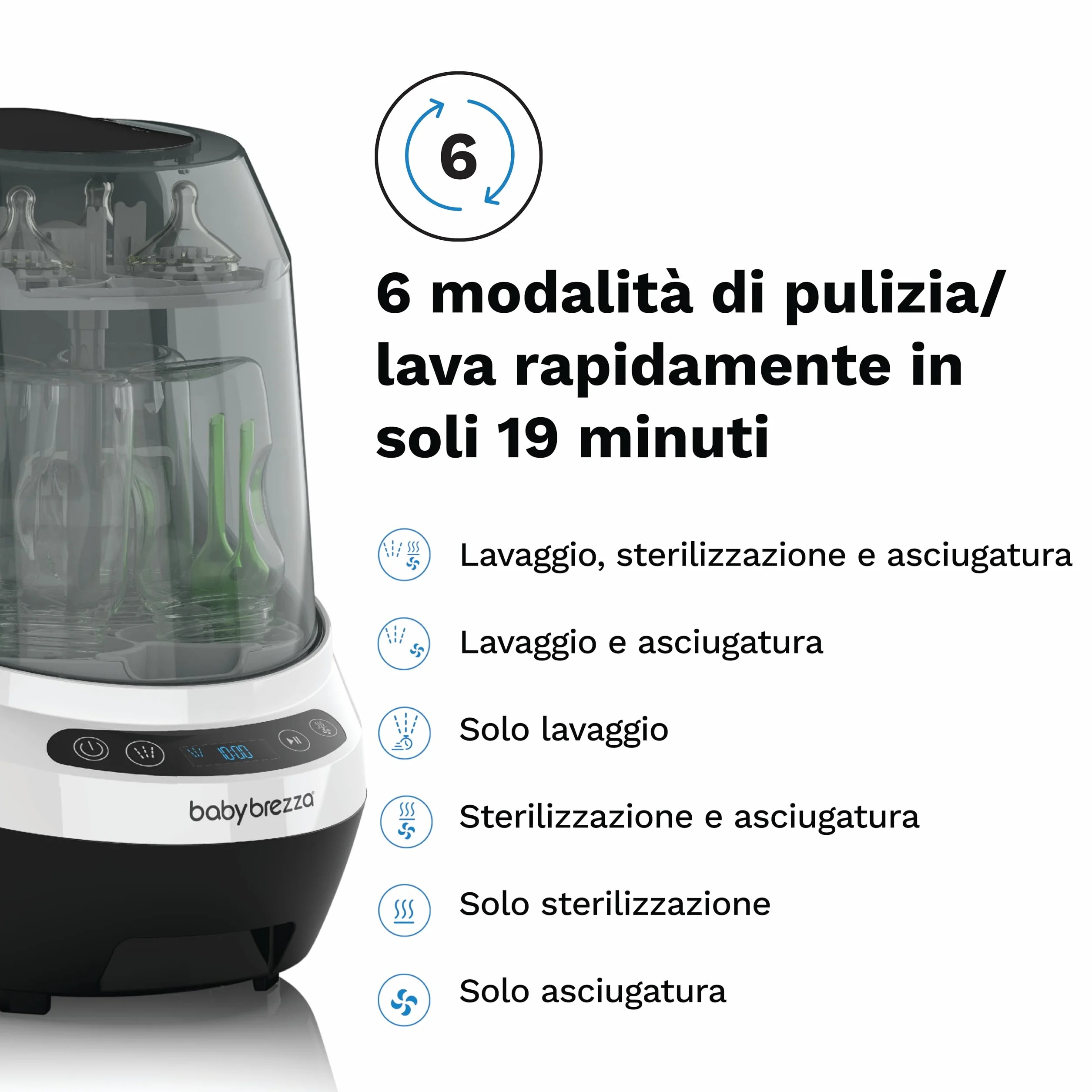 Baby Brezza Bottle Washer Pro: Lavabiberon ecologico, multifunzione, Sterilizzatore automatico con Lavaggio e Asciugatura per Biberon, Tettarelle e Accessori per Neonati - Pulizia senza spazzole